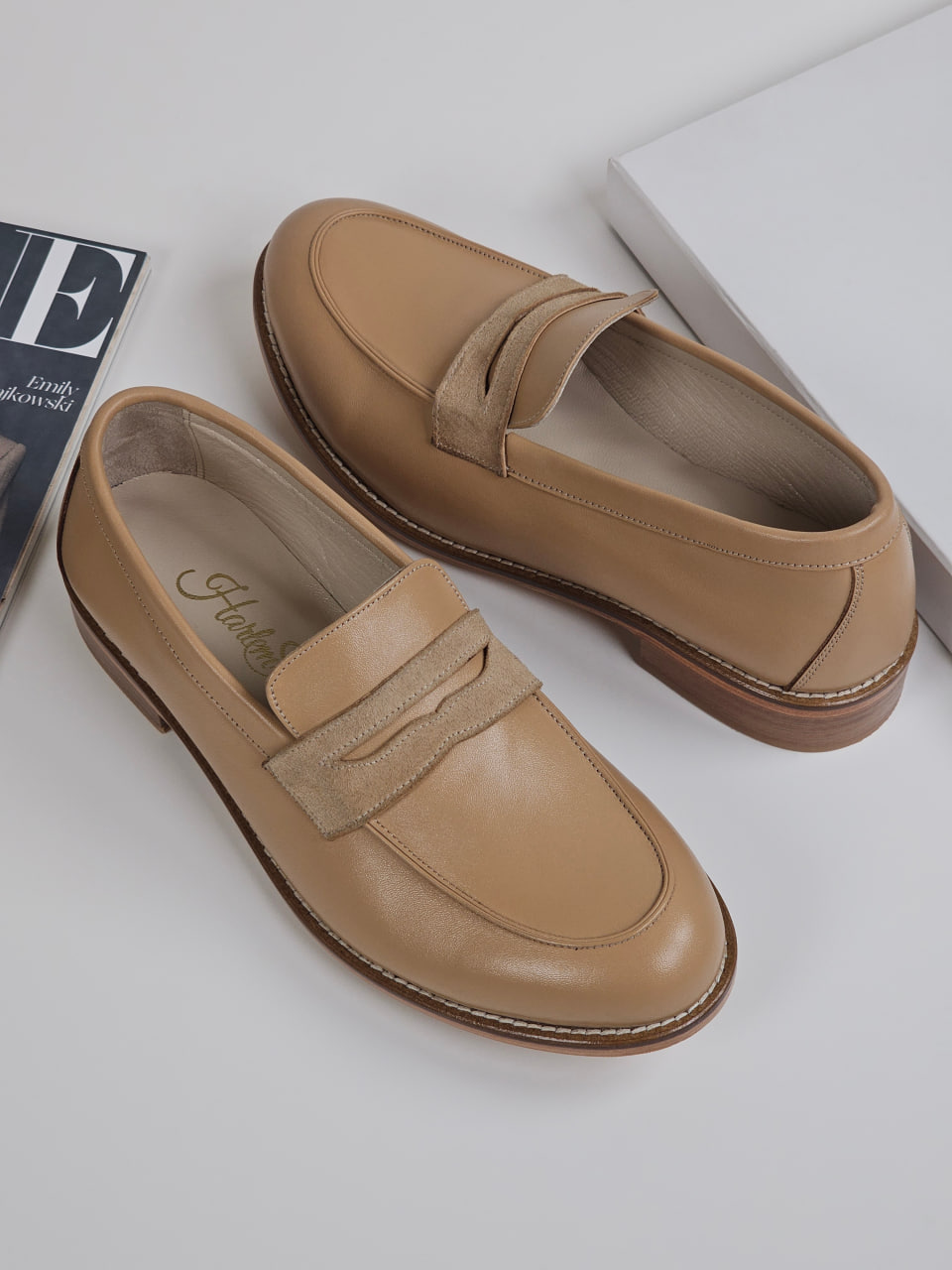 Loafers Tan Leather & Beige Suede 2 cm heel