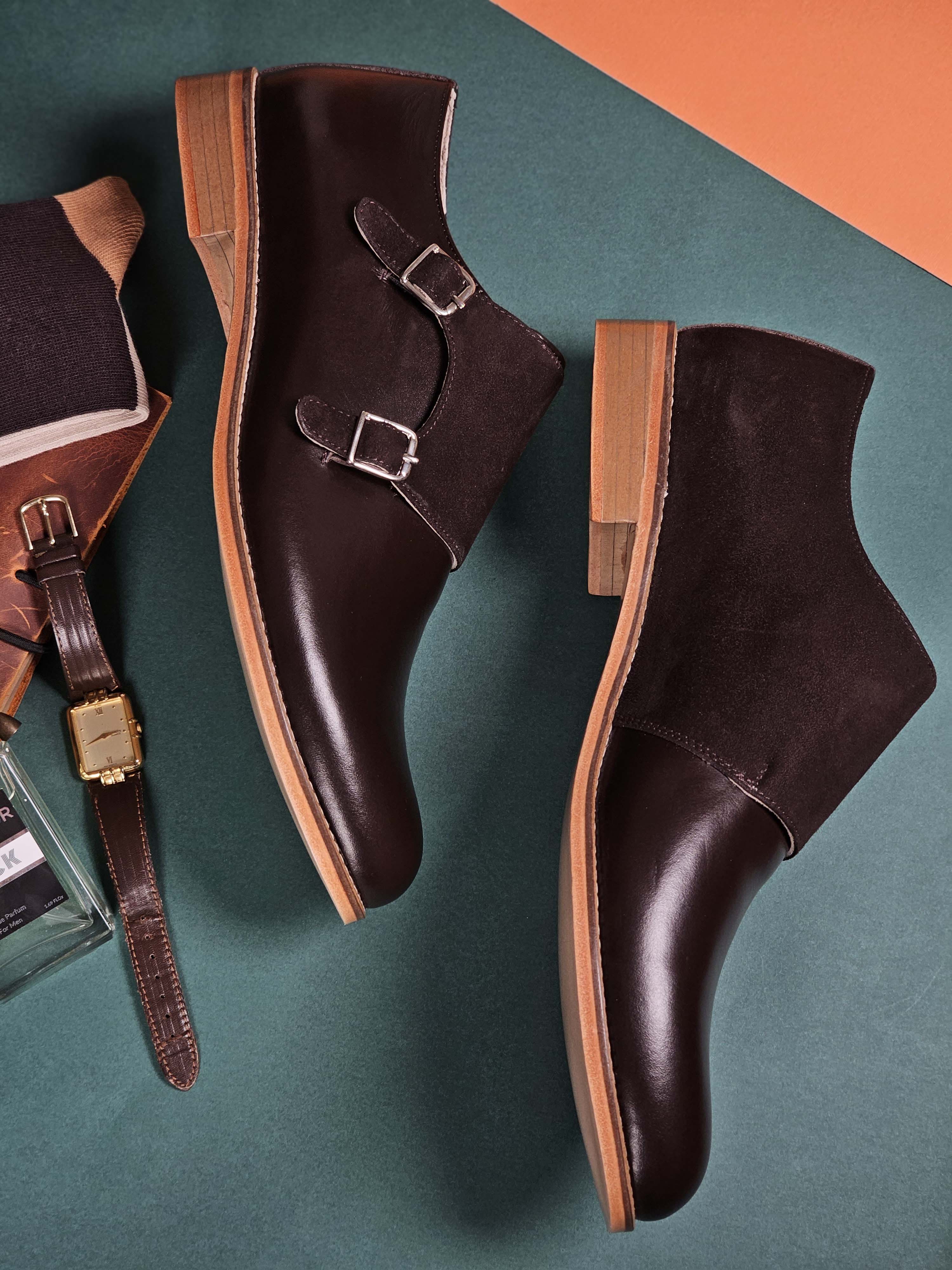 Monk Dark Chocolate Leather & Suede