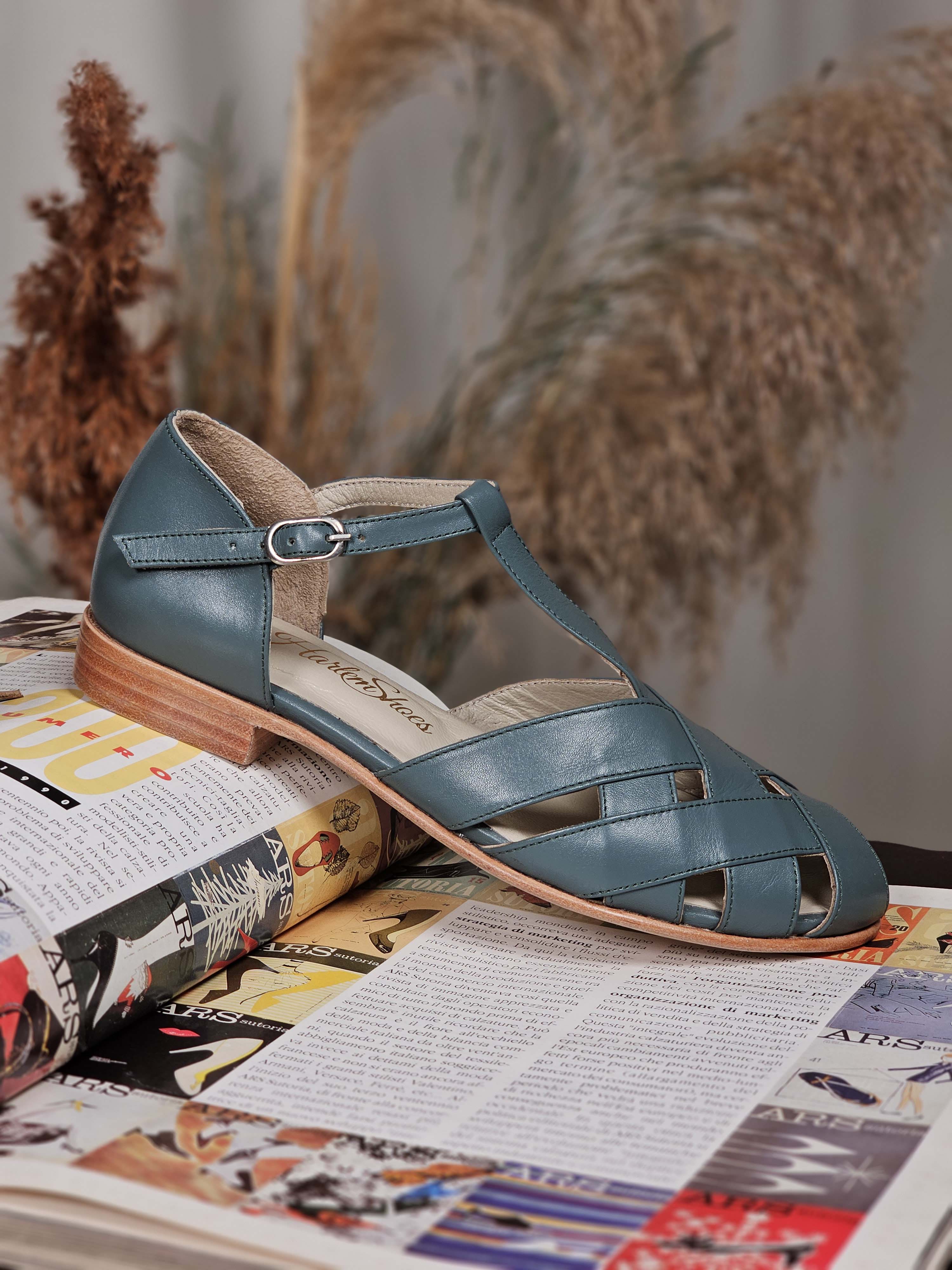 Summer Teal Green Leather 1.5 cm heel