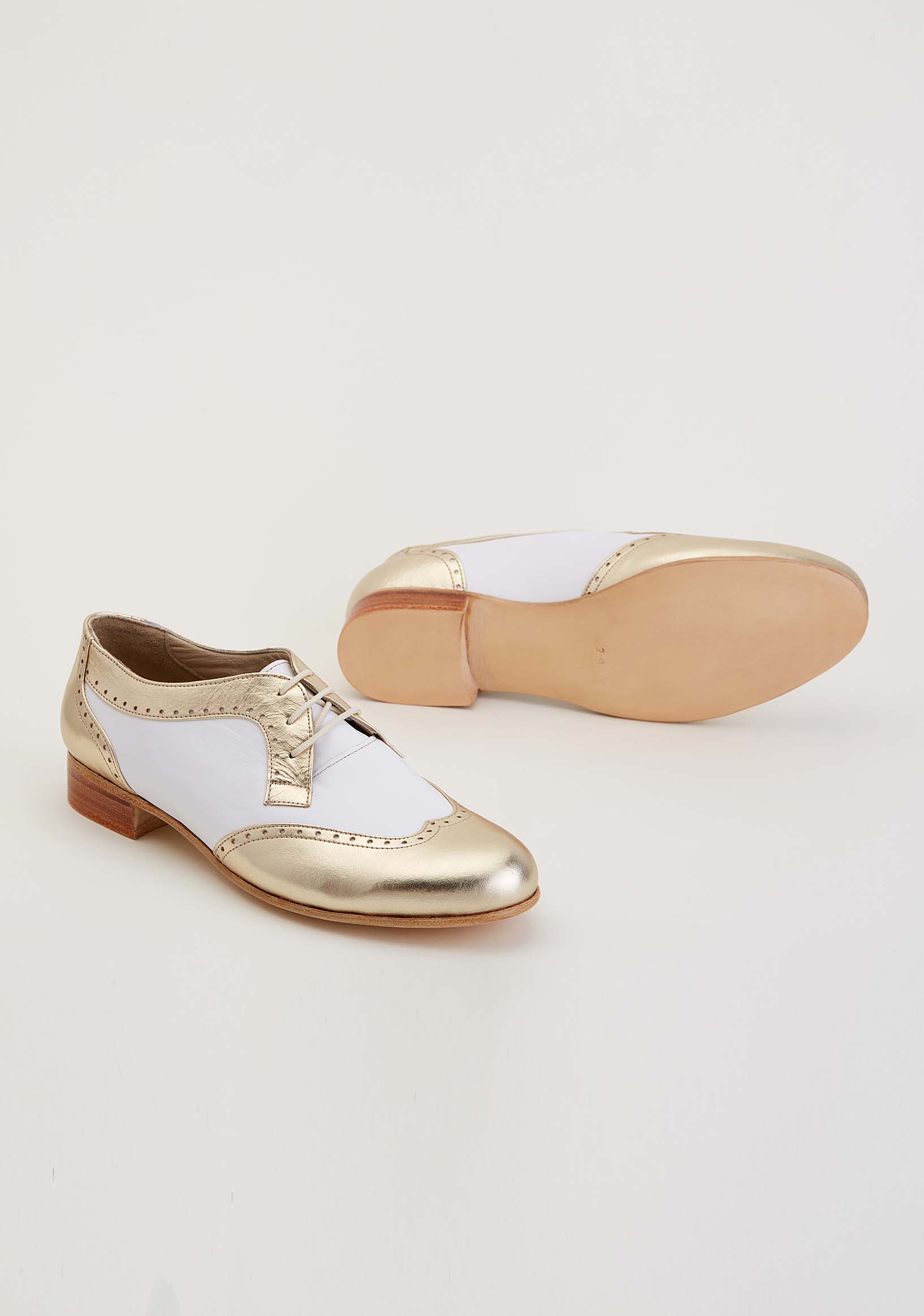 Women Oxfords Gold & White Leather 2 cm heel