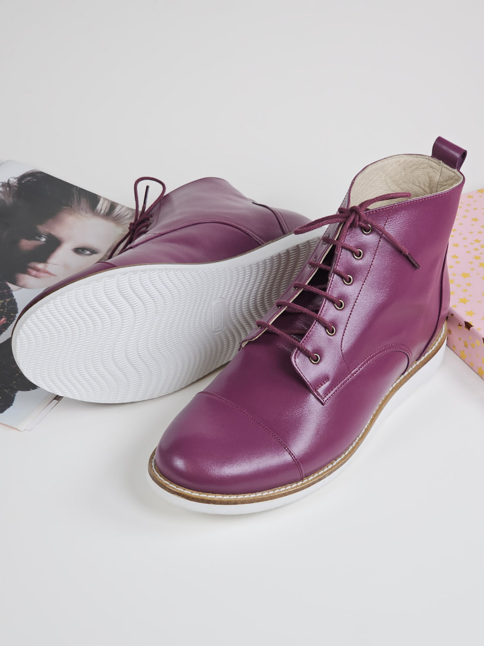 Derby Boots Aubergine Leather with Eva Sole