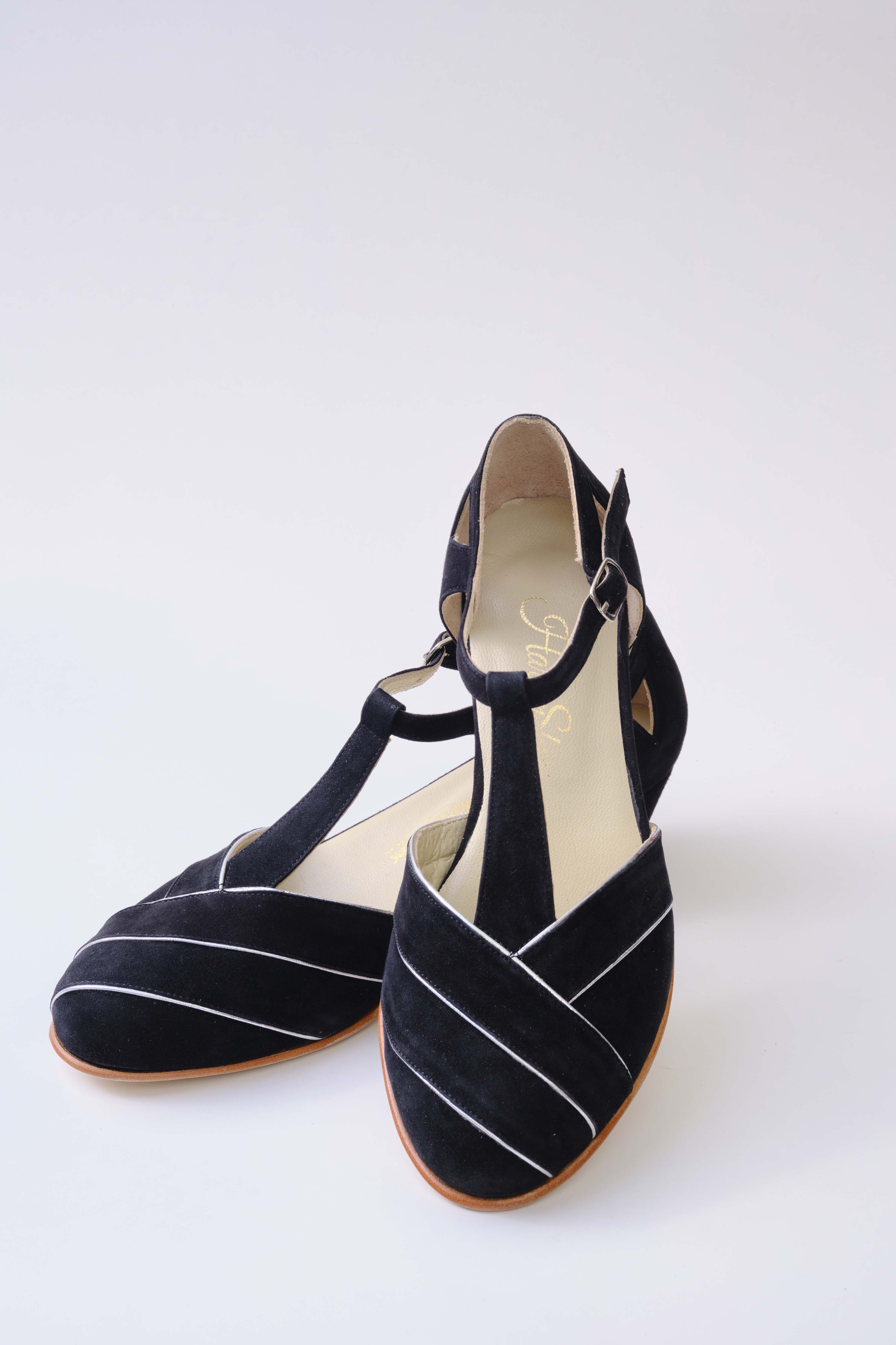 Sugar Black Suede with Silver Lines 4 cm heel