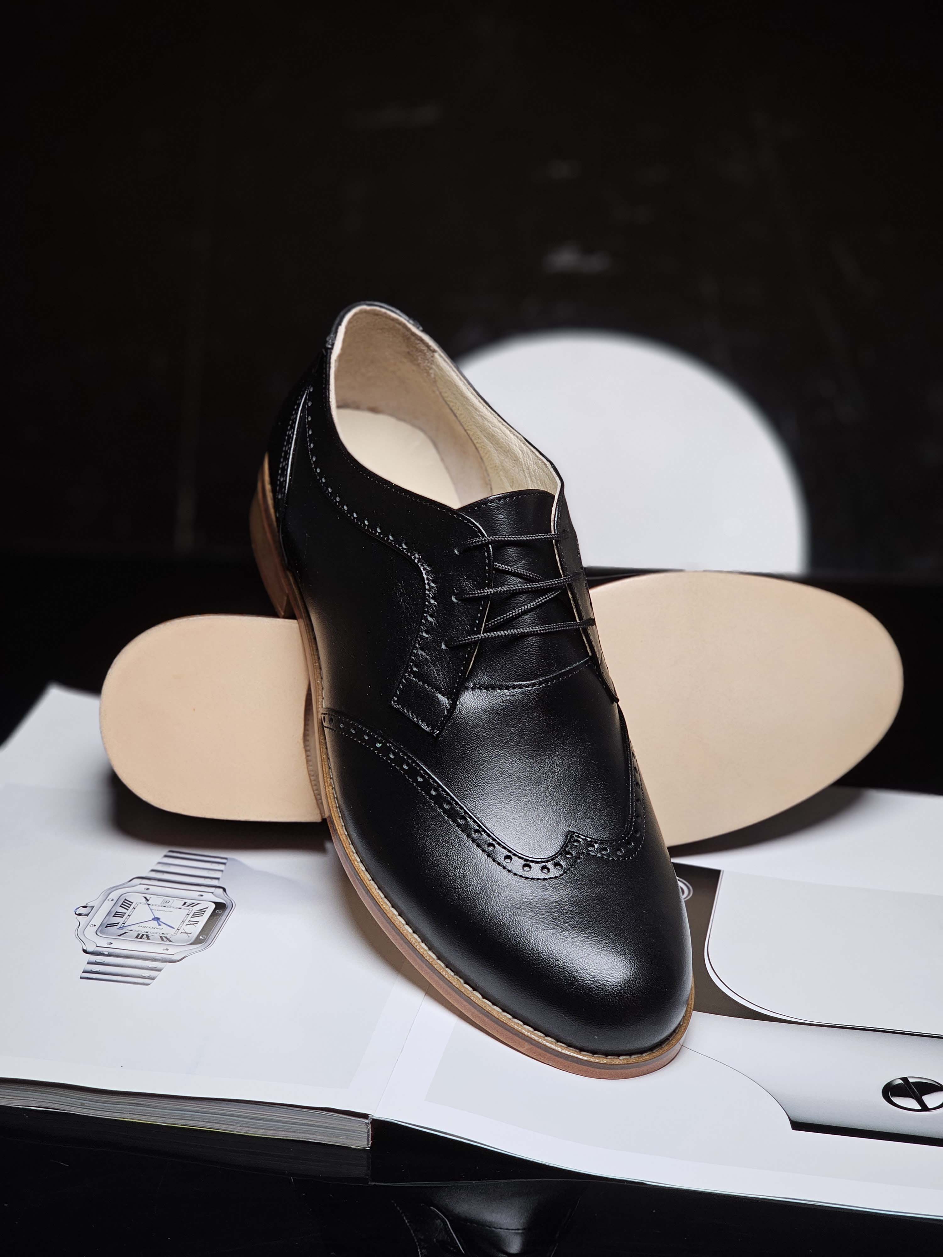 Men Oxfords Black Leather 2 cm heel