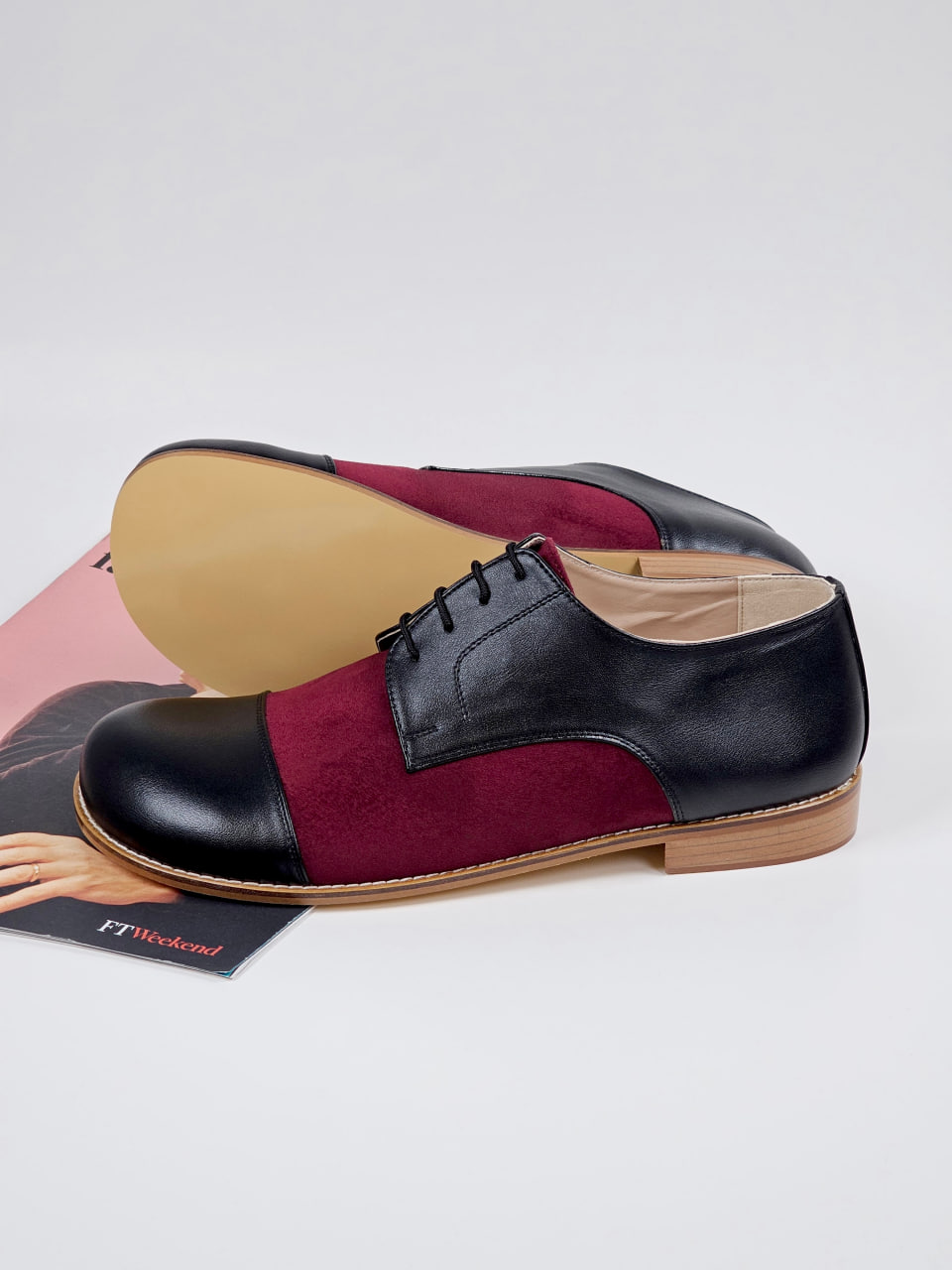 Barefoot California Vegan Black Leather & Bordeaux Textile 2 cm heel