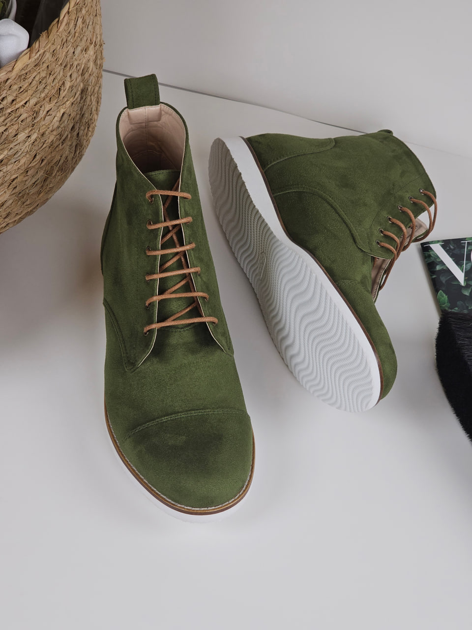Derby Boots Vegan Green Textile with Eva Sole