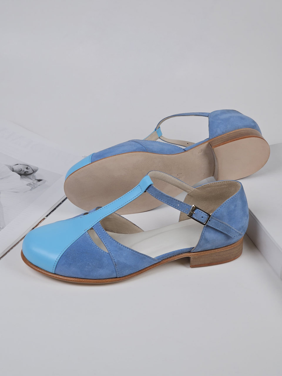 Isabel Baby Blue Suede & Leather 2 cm heel