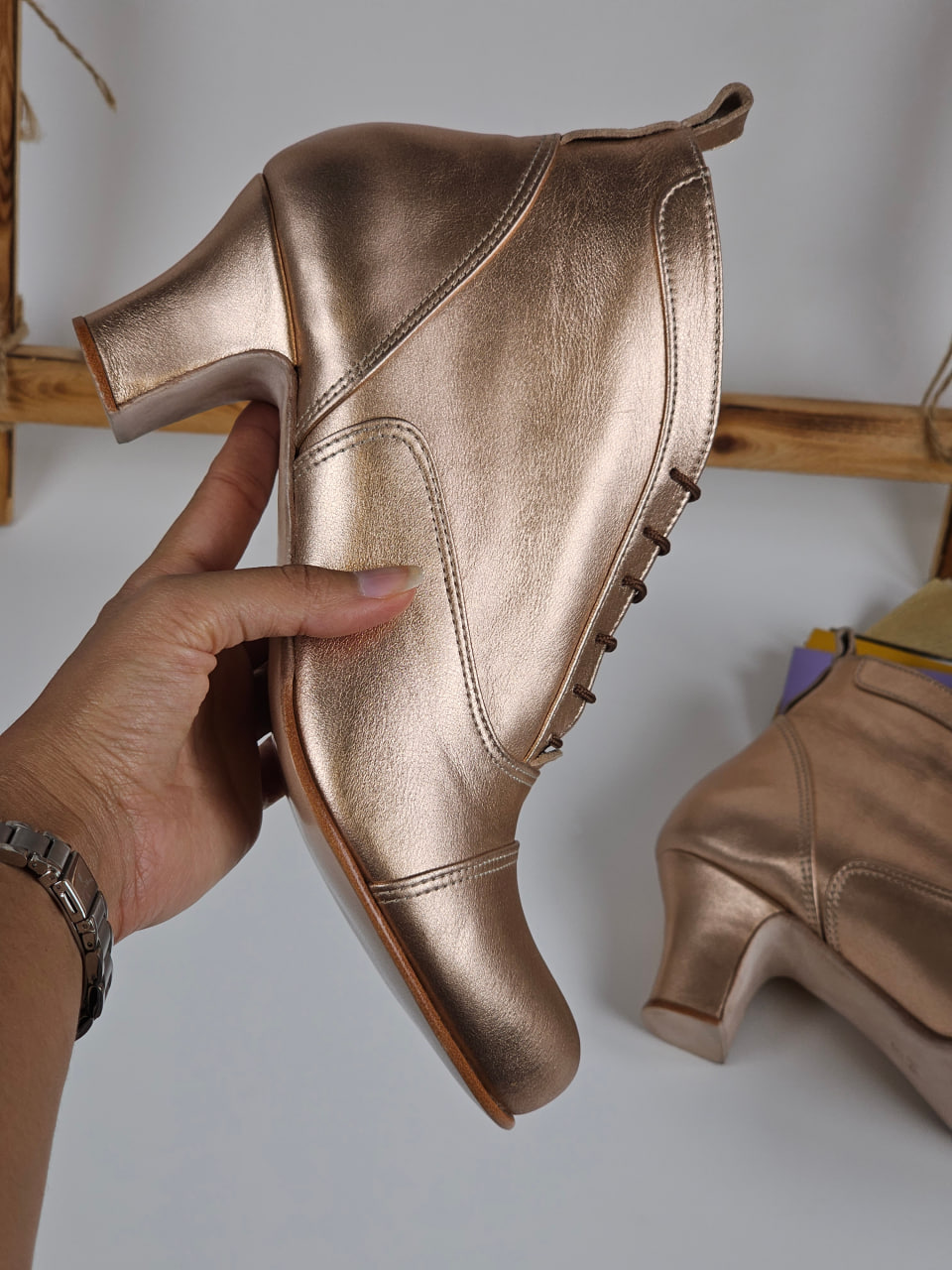 Smooth Boots Rose Gold Leather 6 cm heel