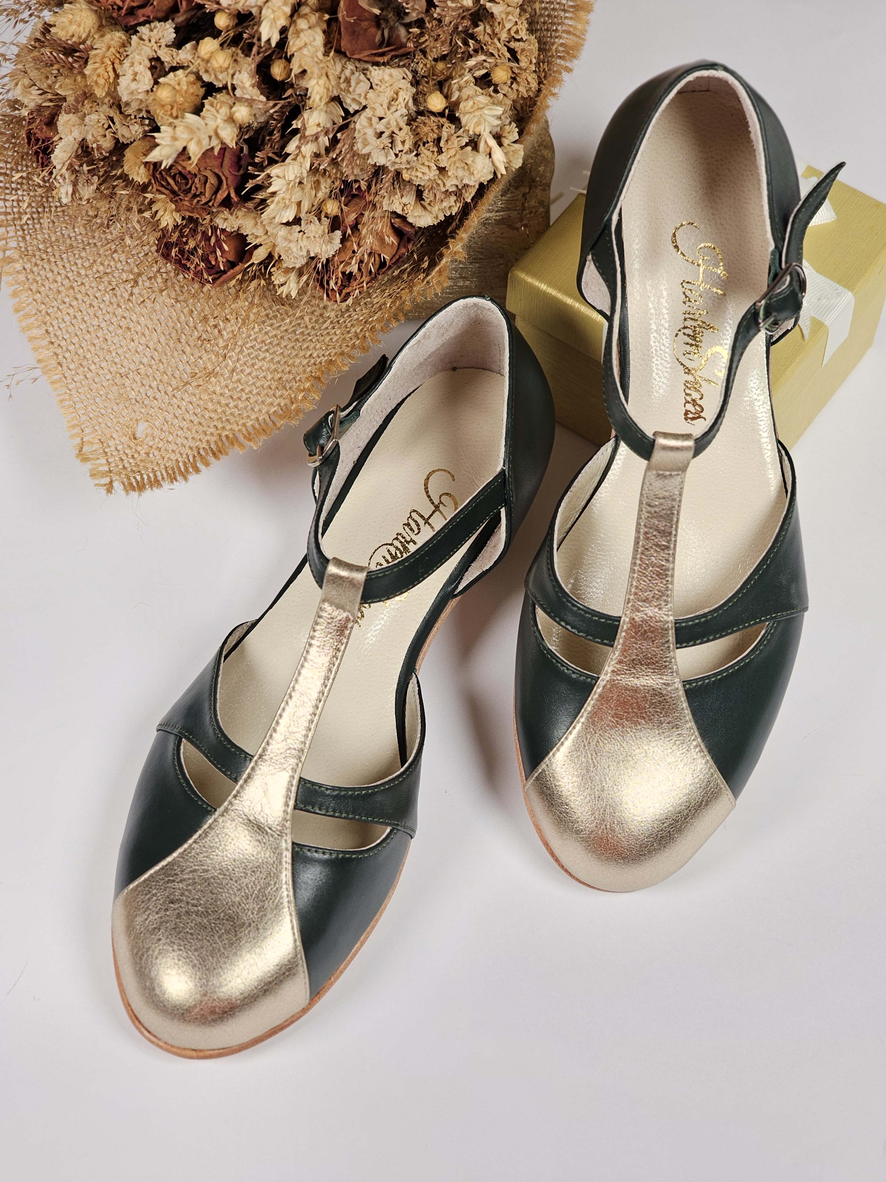 Isabel Jungle Green & Platinum Gold Leather 3 cm heel