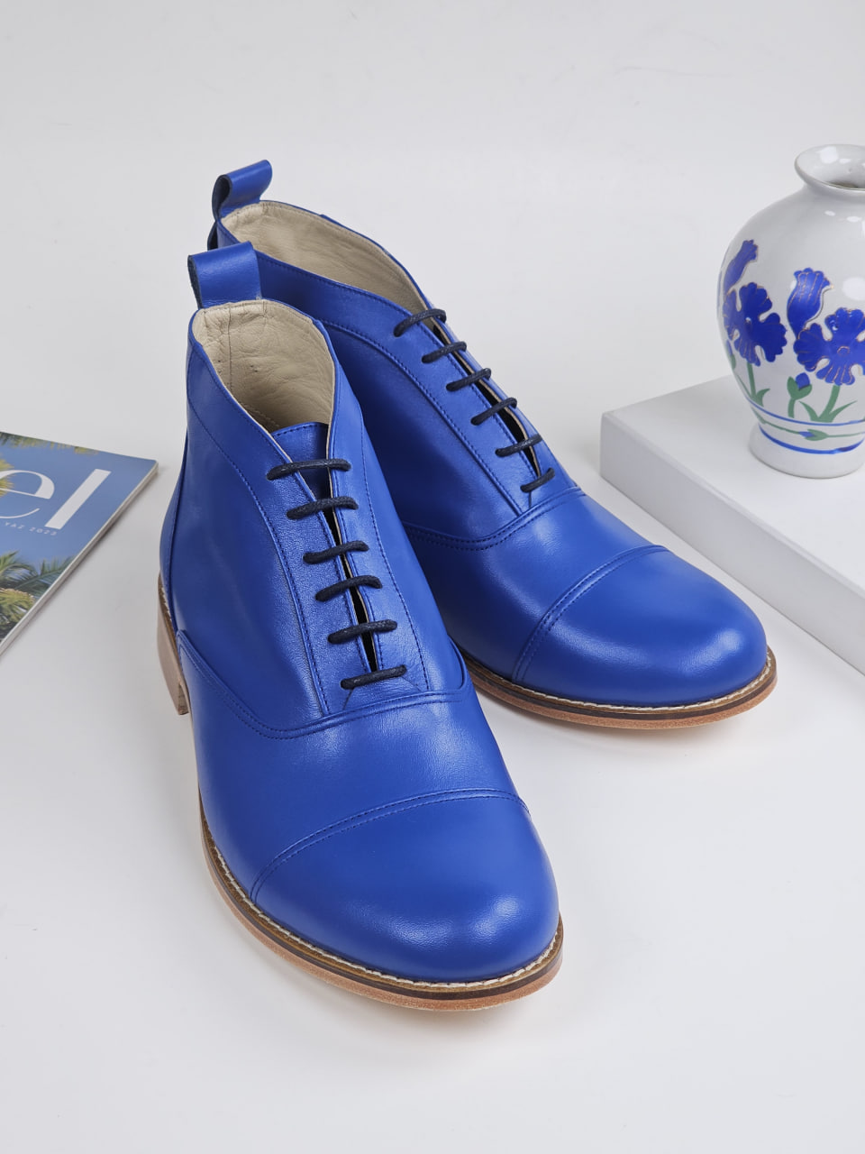 Smooth Boots Blue Leather 2  cm heel