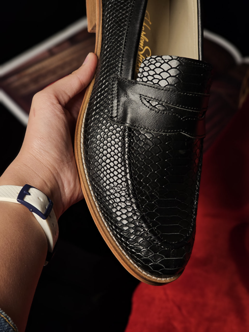 Loafers Black Snake Print Leather 2 cm heel