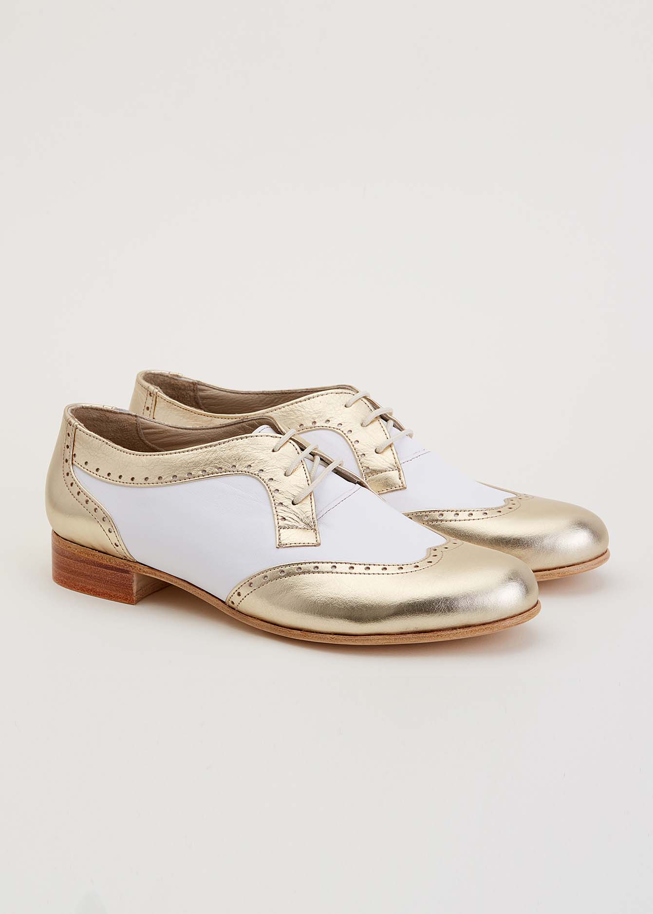 Women Oxfords Gold & White Leather 2 cm heel