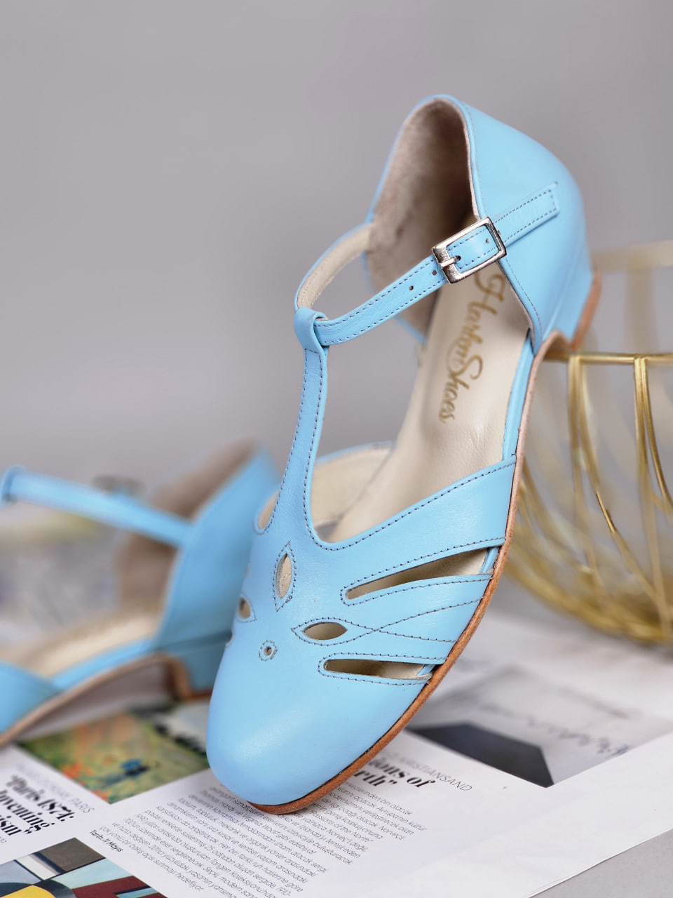Rosy Baby Blue Leather 3 cm heel