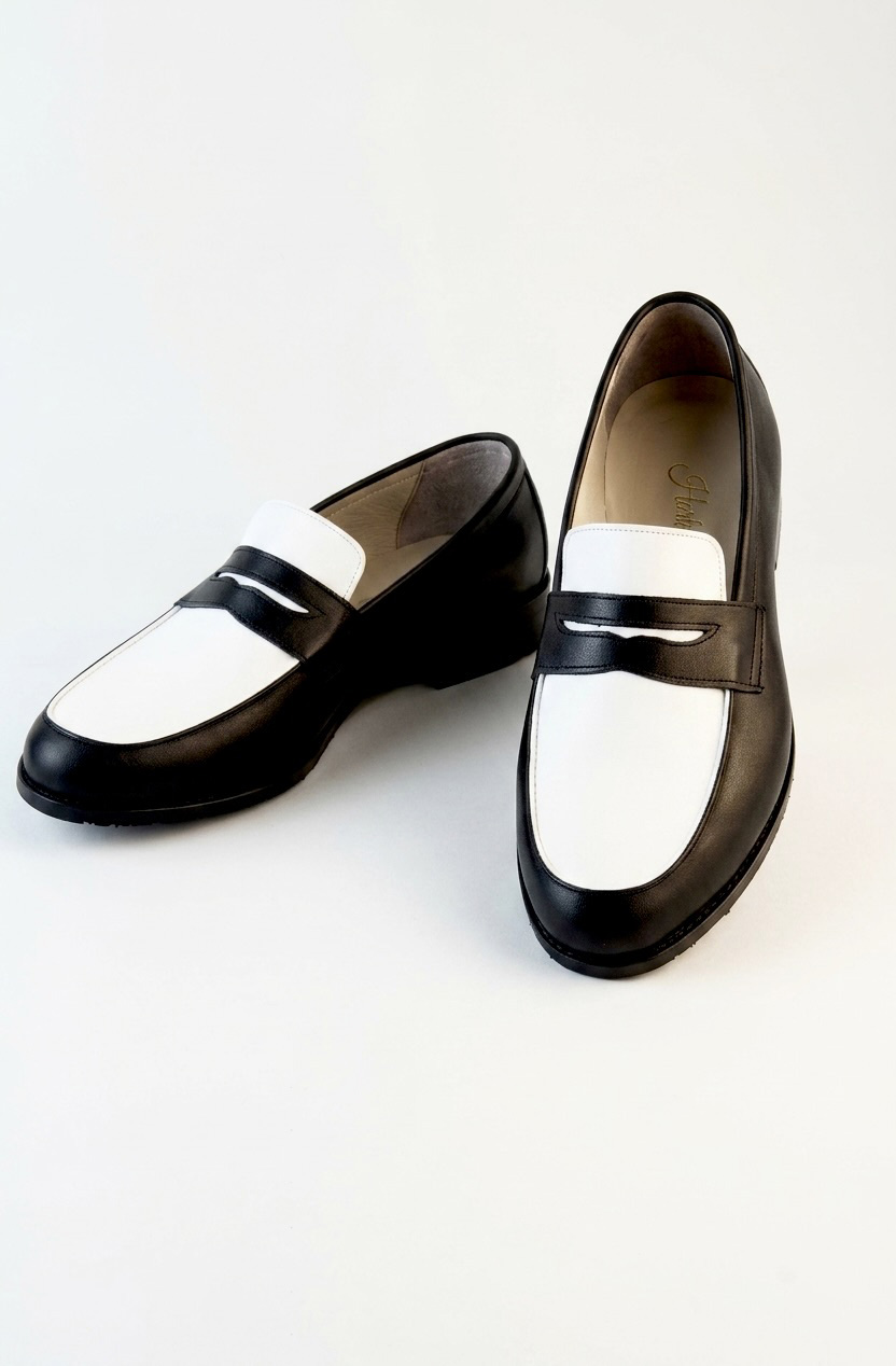 Loafers Black & White Leather 2 cm heel