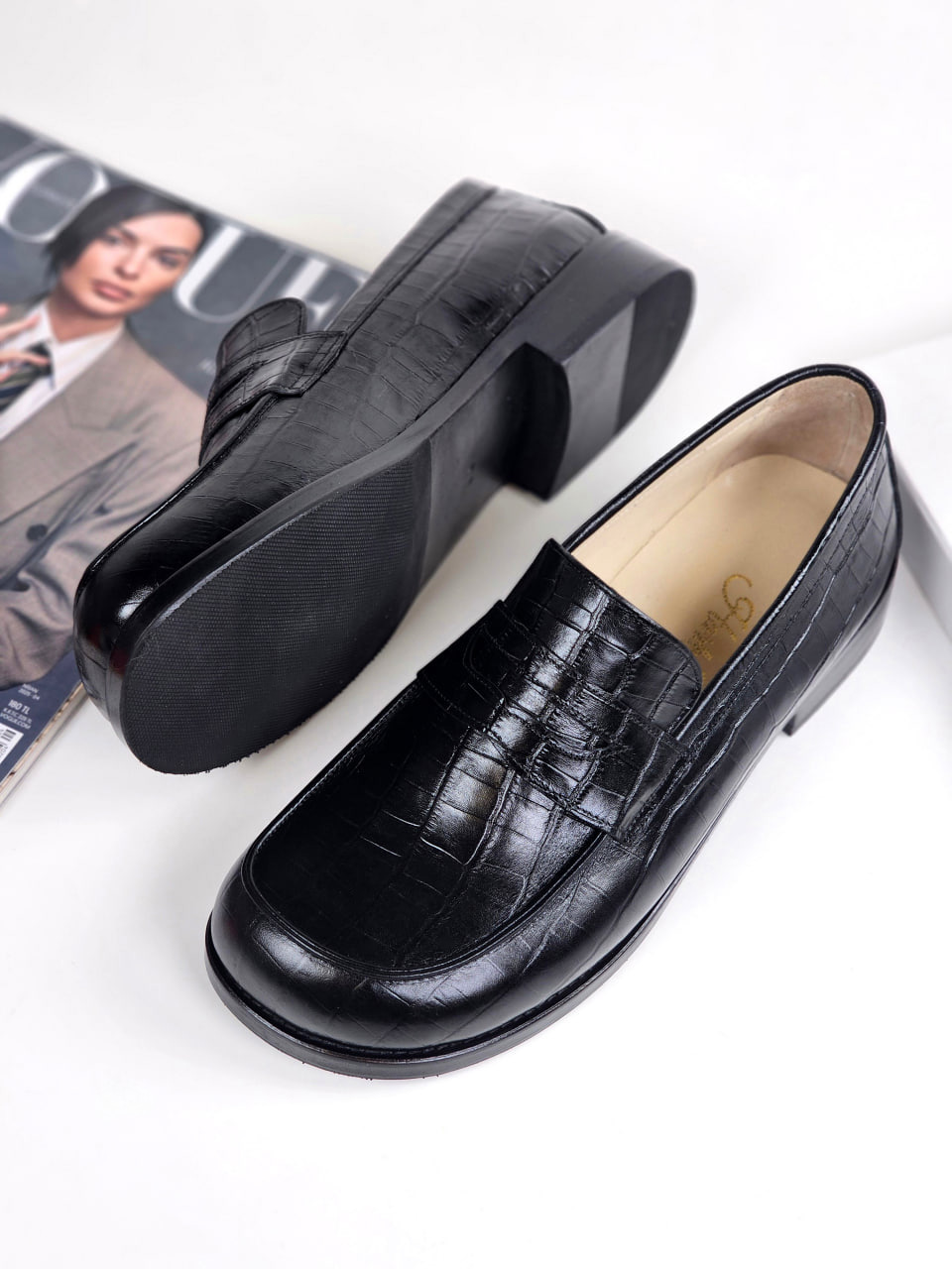 Barefoot Loafers Black Stone Leather 2 cm heel