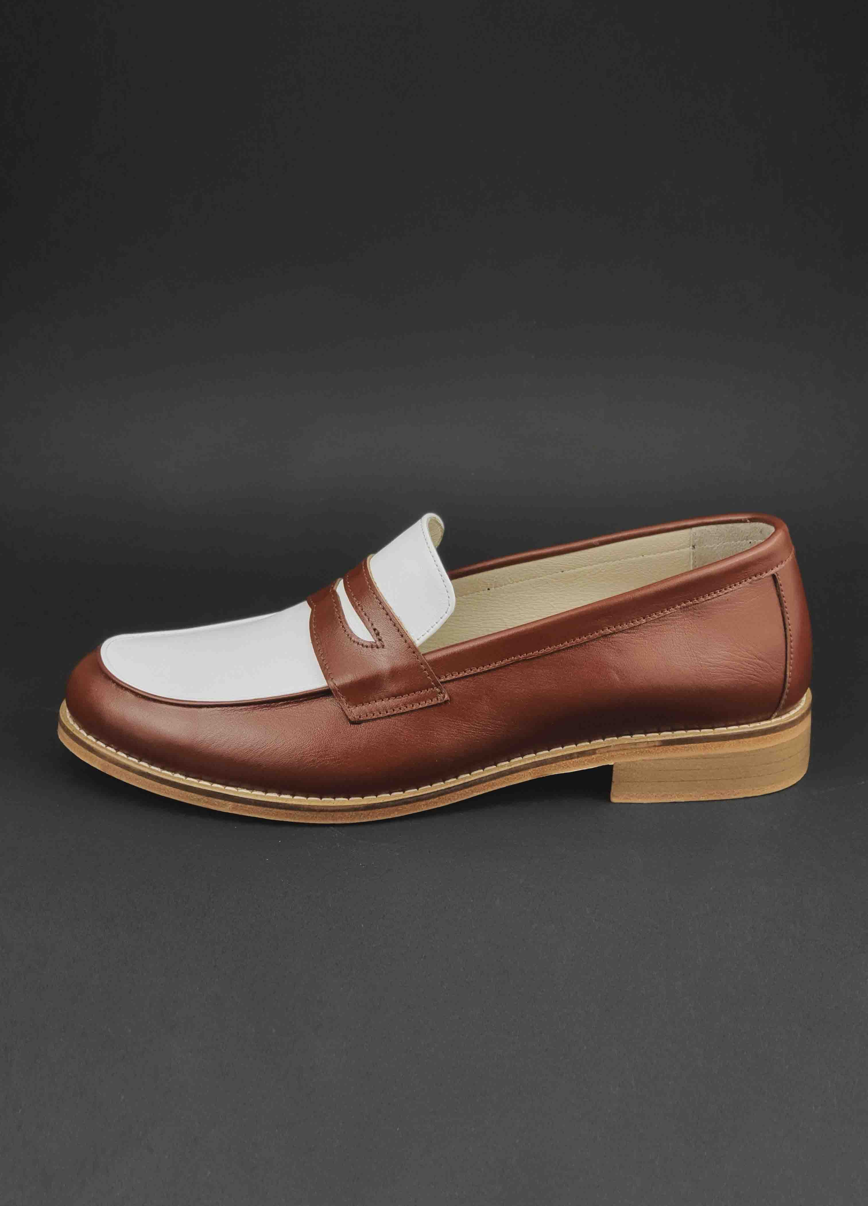 Loafers Brown & White Leather 2 cm heel