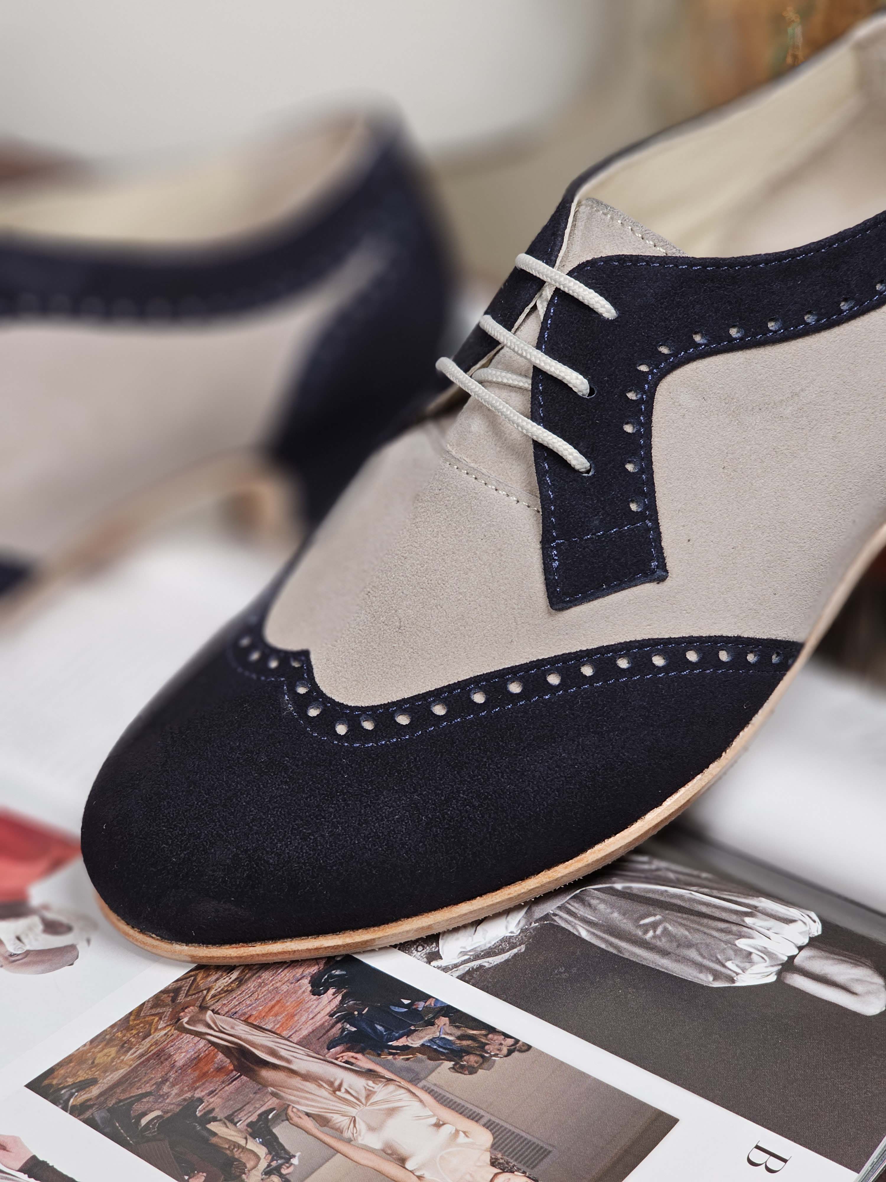 Women Oxfords Dark Blue & Soft Grey Suede 4 cm heel