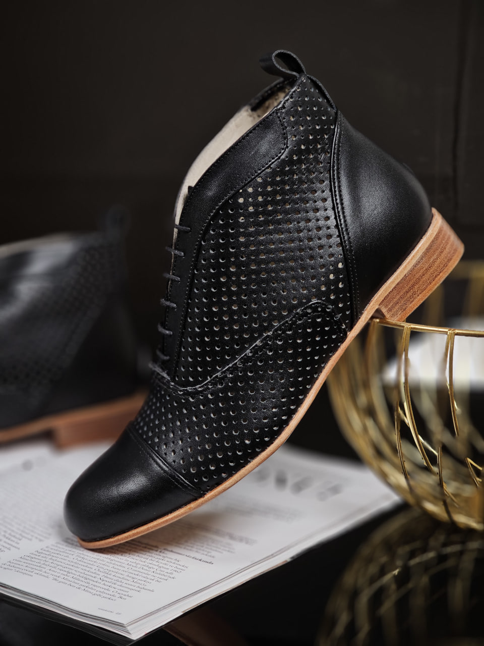Smooth Boots Perforated Black Leather 2 cm heel