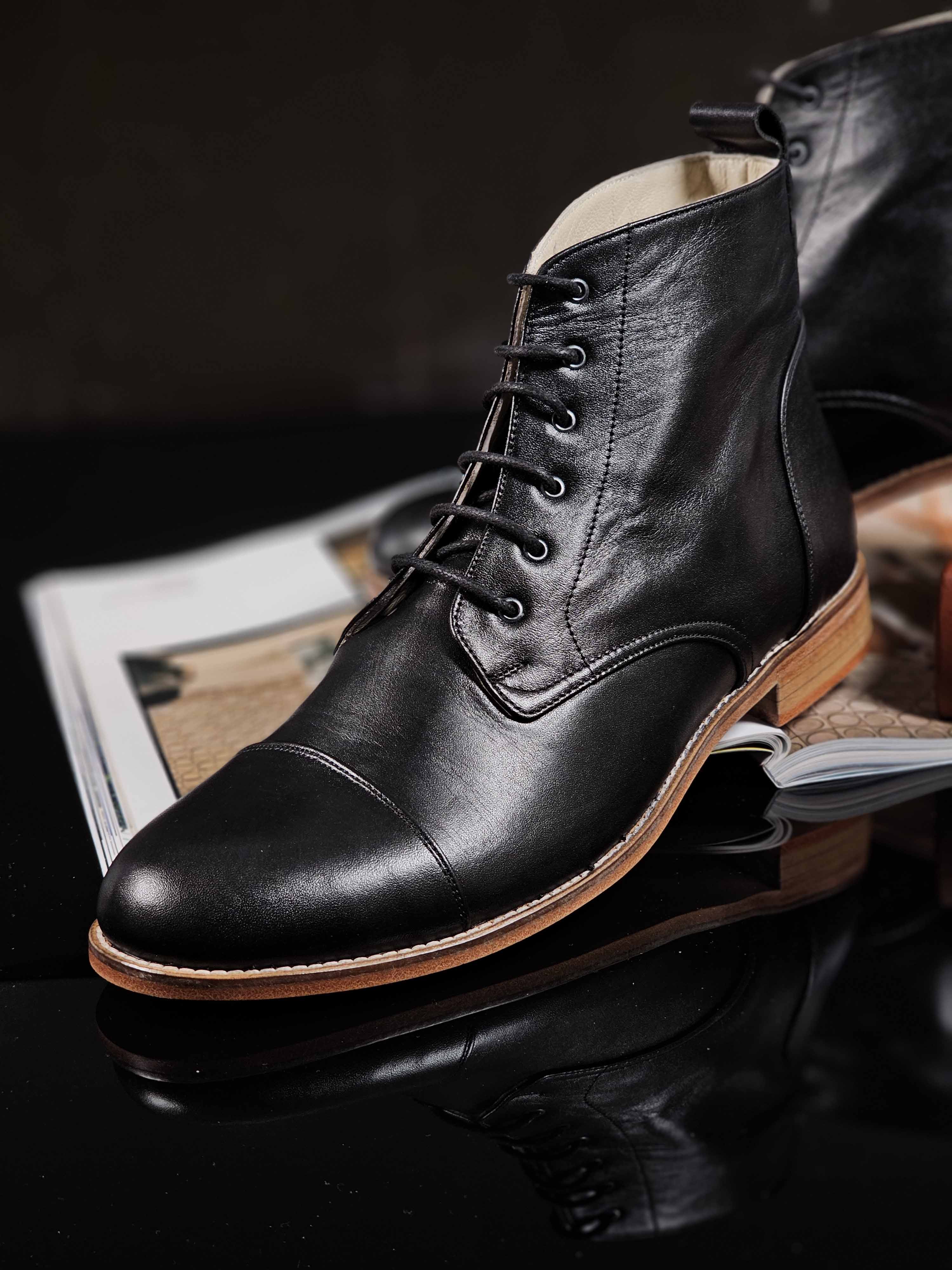 Derby Boots Black Leather 2 cm heel