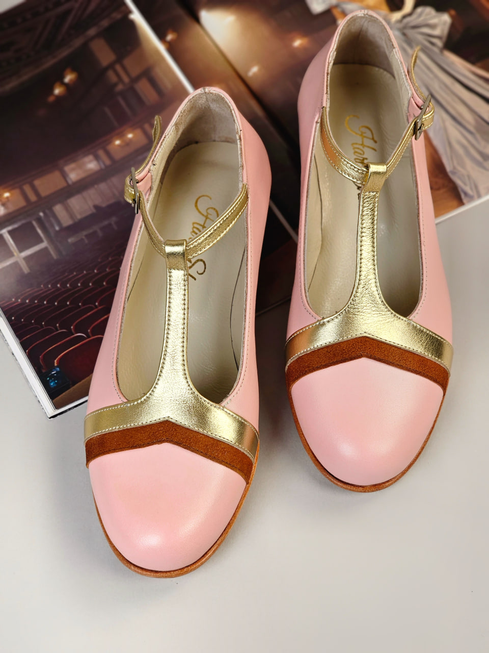 Barbie Pink & Gold Leather & Caramel Suede 2 cm heel