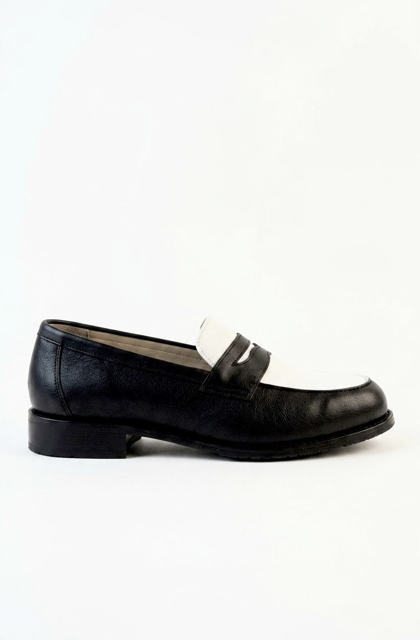 Loafers Black & White Leather 2 cm heel