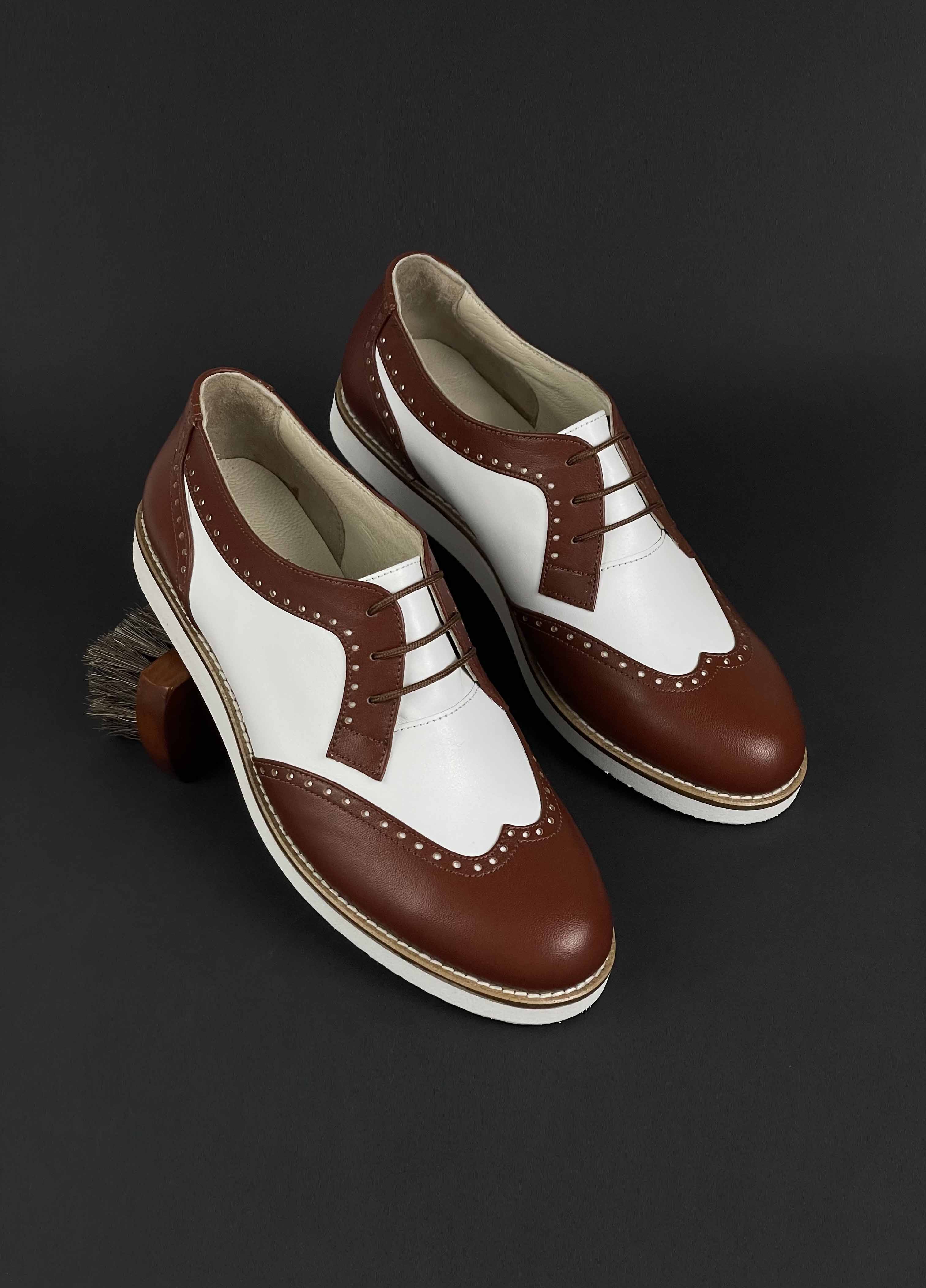 Men Oxfords Brown & White Leather with Eva sole