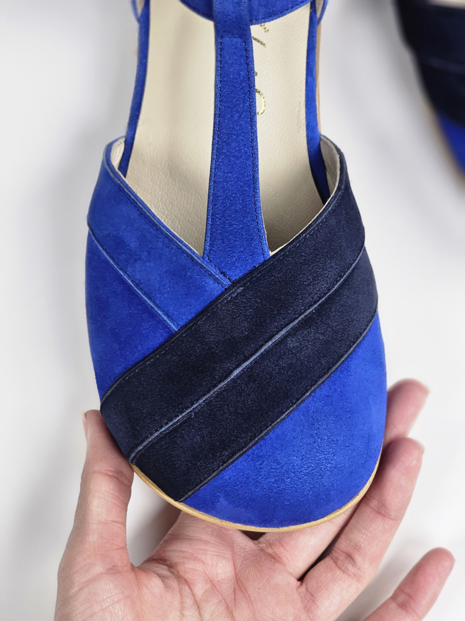 Barefoot Sugar Blue Suede & Dark Blue Lines 0.5 cm heel