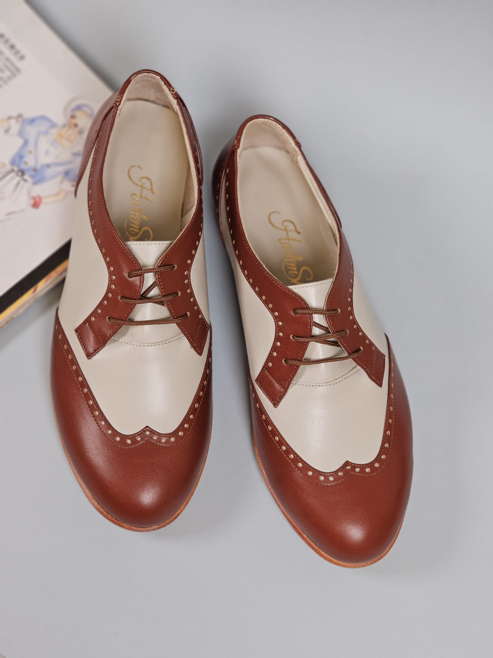 Women Oxfords Brown & Beige Leather 2 cm heel