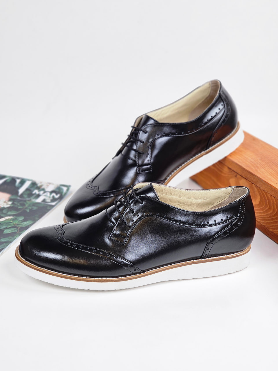 Women Oxfords Black Leather with Eva Sole