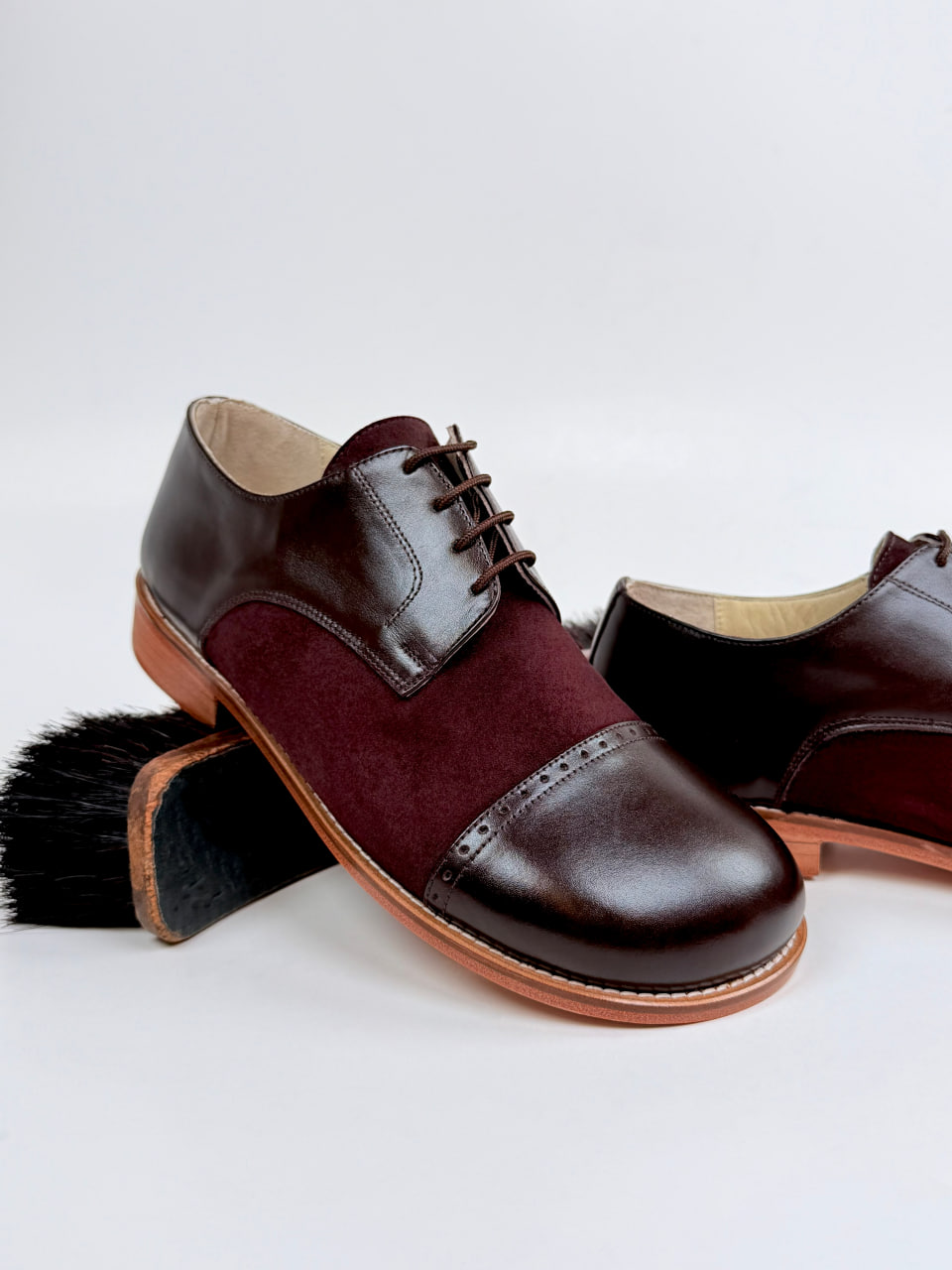 Barefoot California Dark Chocolate Leather & Bordeaux Suede 2 cm heel