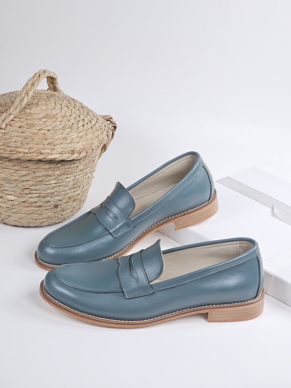 Loafers Teal Green Leather 2 cm heel