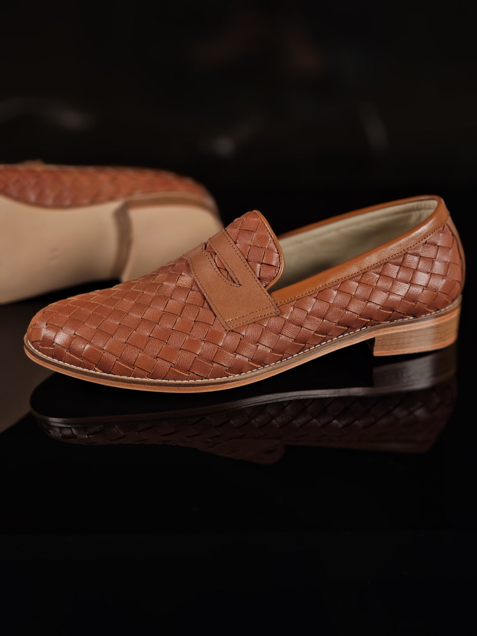 Loafers Brown Weave Leather 2 cm heel