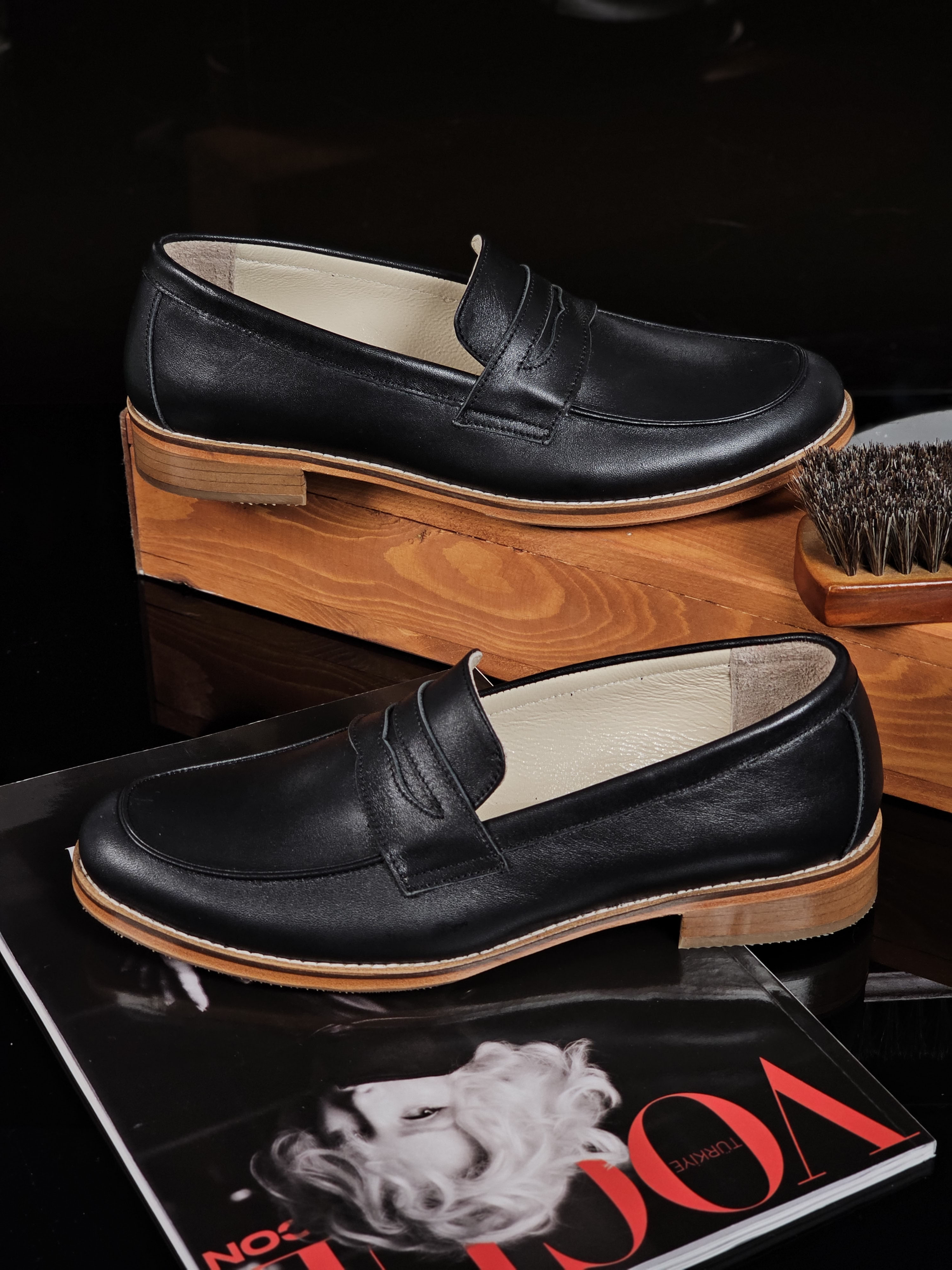 Loafers Black Leather 2 cm heel