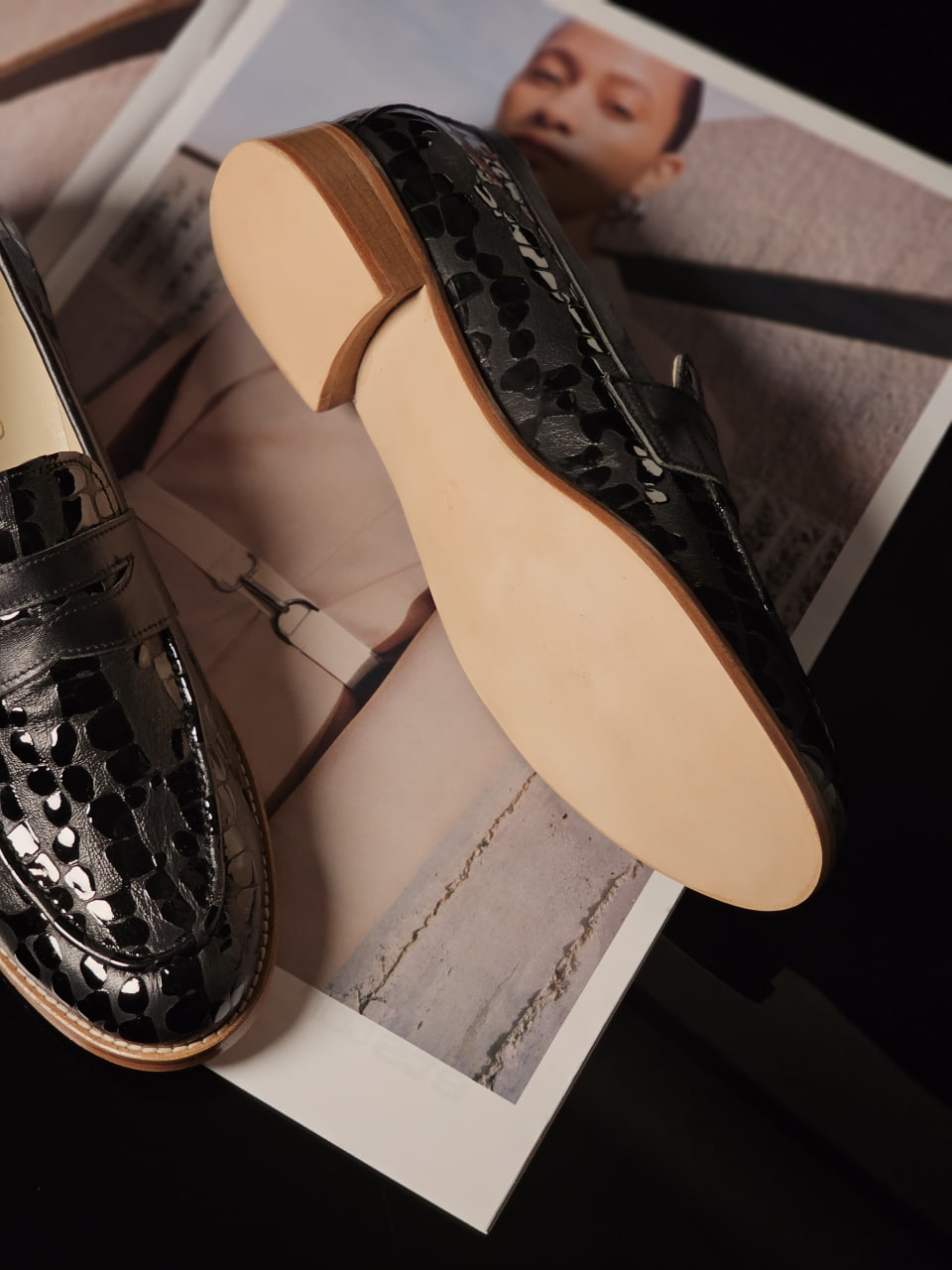 Loafers Black Python leather 2 cm heel