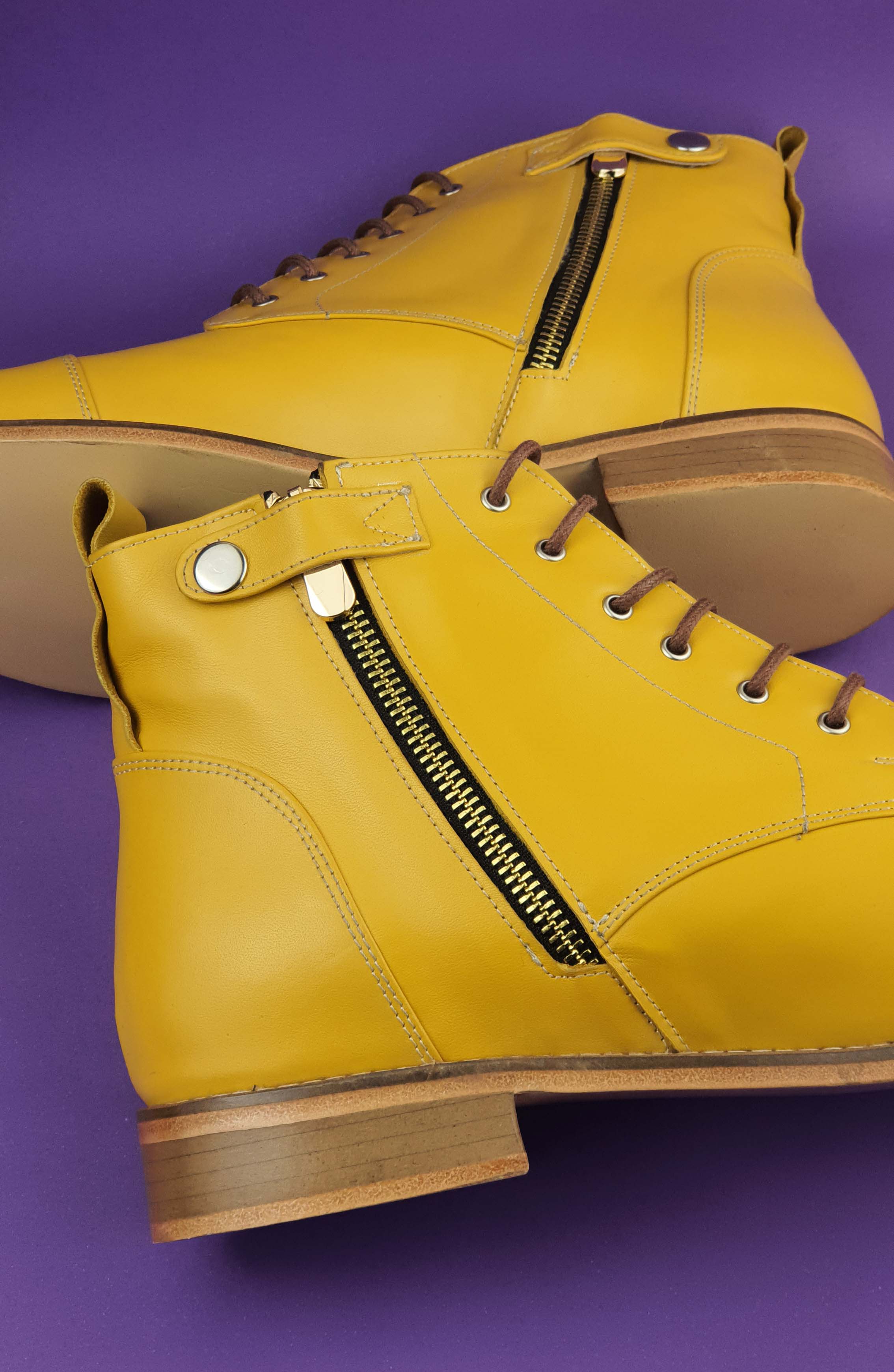 Derby Boots with Zipper Yellow Leather 2 cm heel