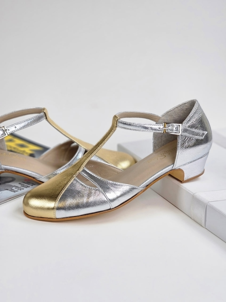 Isabel Silver & Gold Leather 3 cm heel