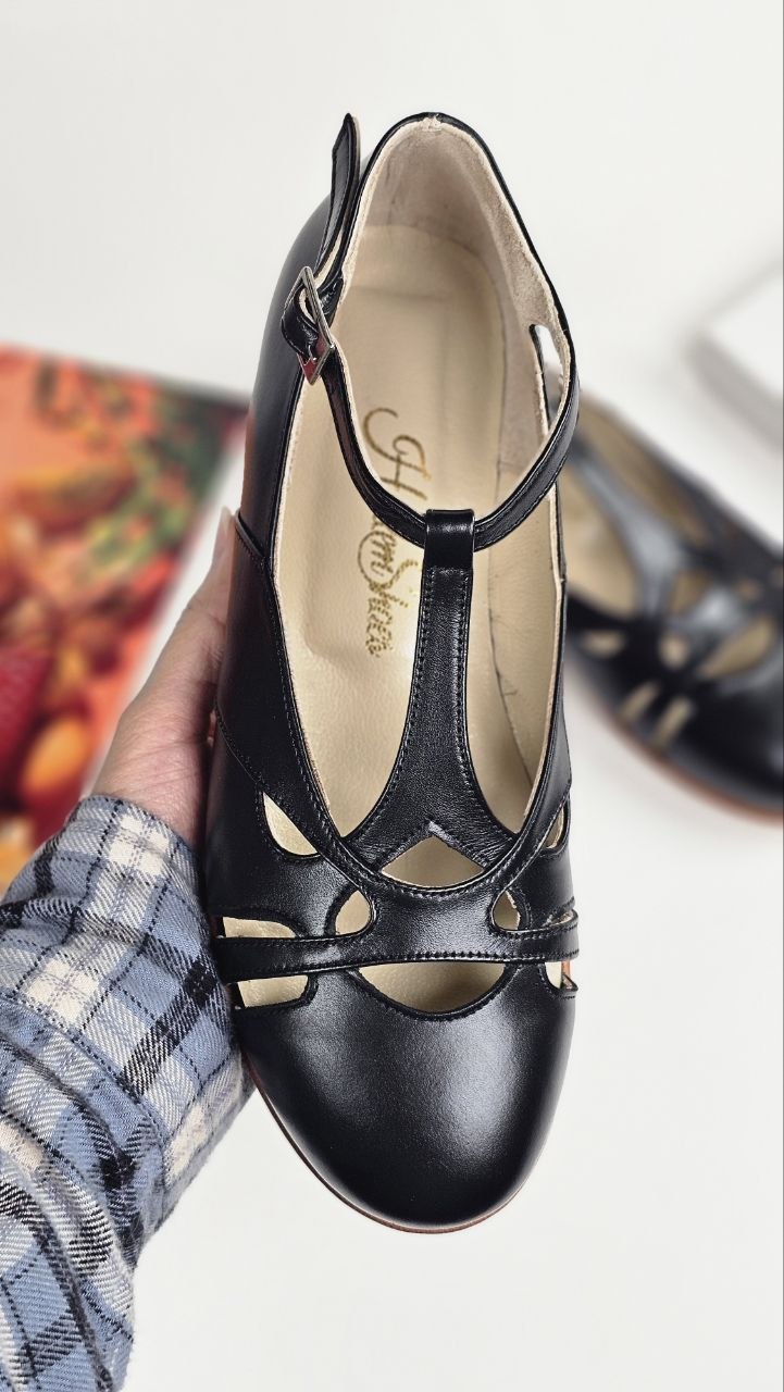 Spring Black Leather 0.5 cm heel