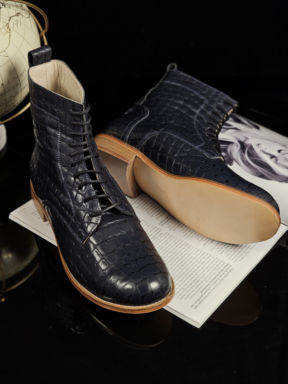 Harlem Boots Blue Python Leather 2 cm heel
