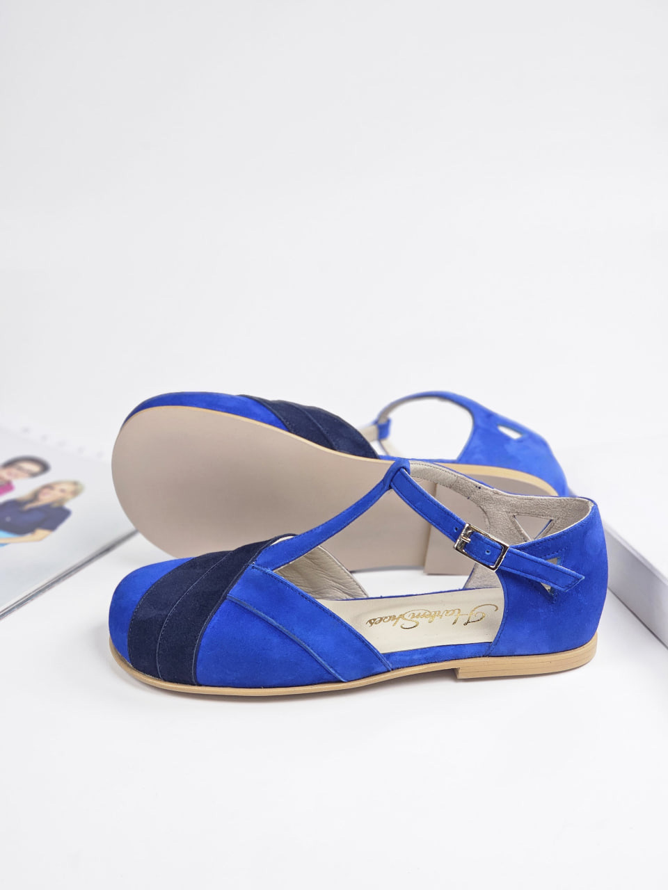 Barefoot Sugar Blue Suede & Dark Blue Lines 0.5 cm heel