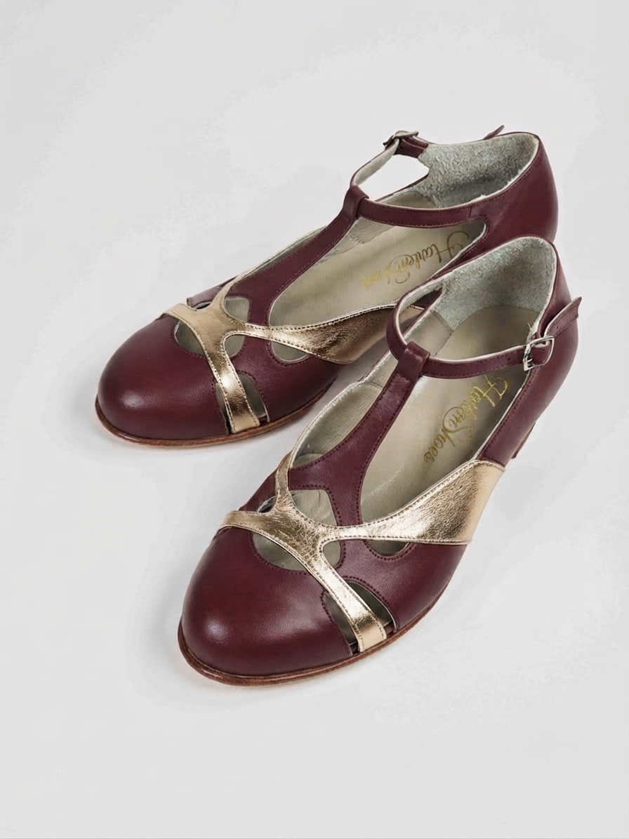 Spring Bordeaux & Rose Gold Leather 4 cm heel