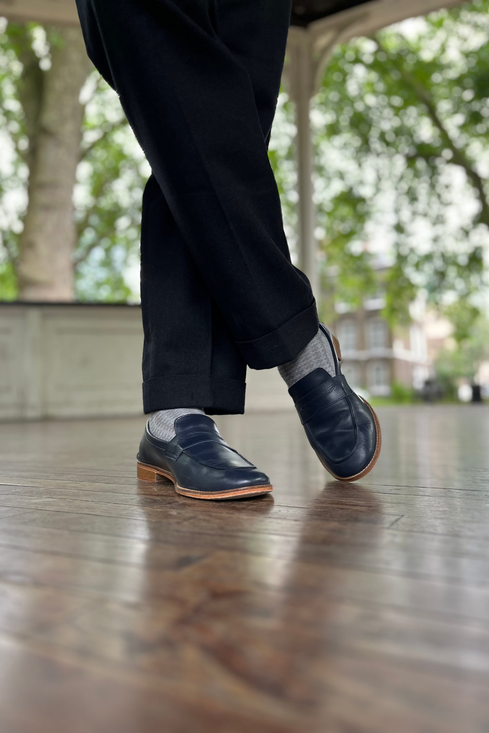 Loafers Dark Blue Leather 2 cm heel