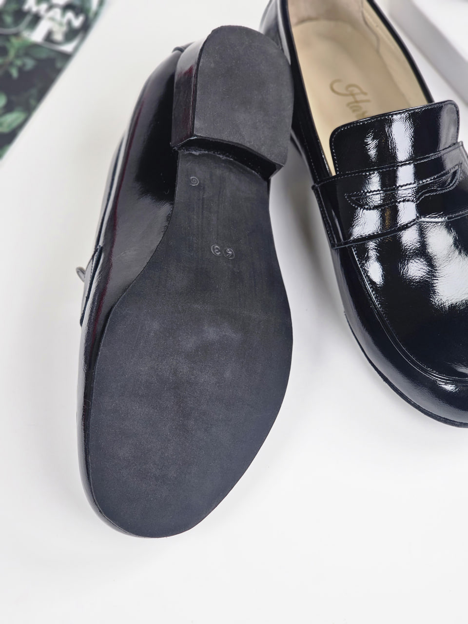 Harlem Shoes Loafers Black Polished Leather 3 cm heel with suede sole thumbnail 5