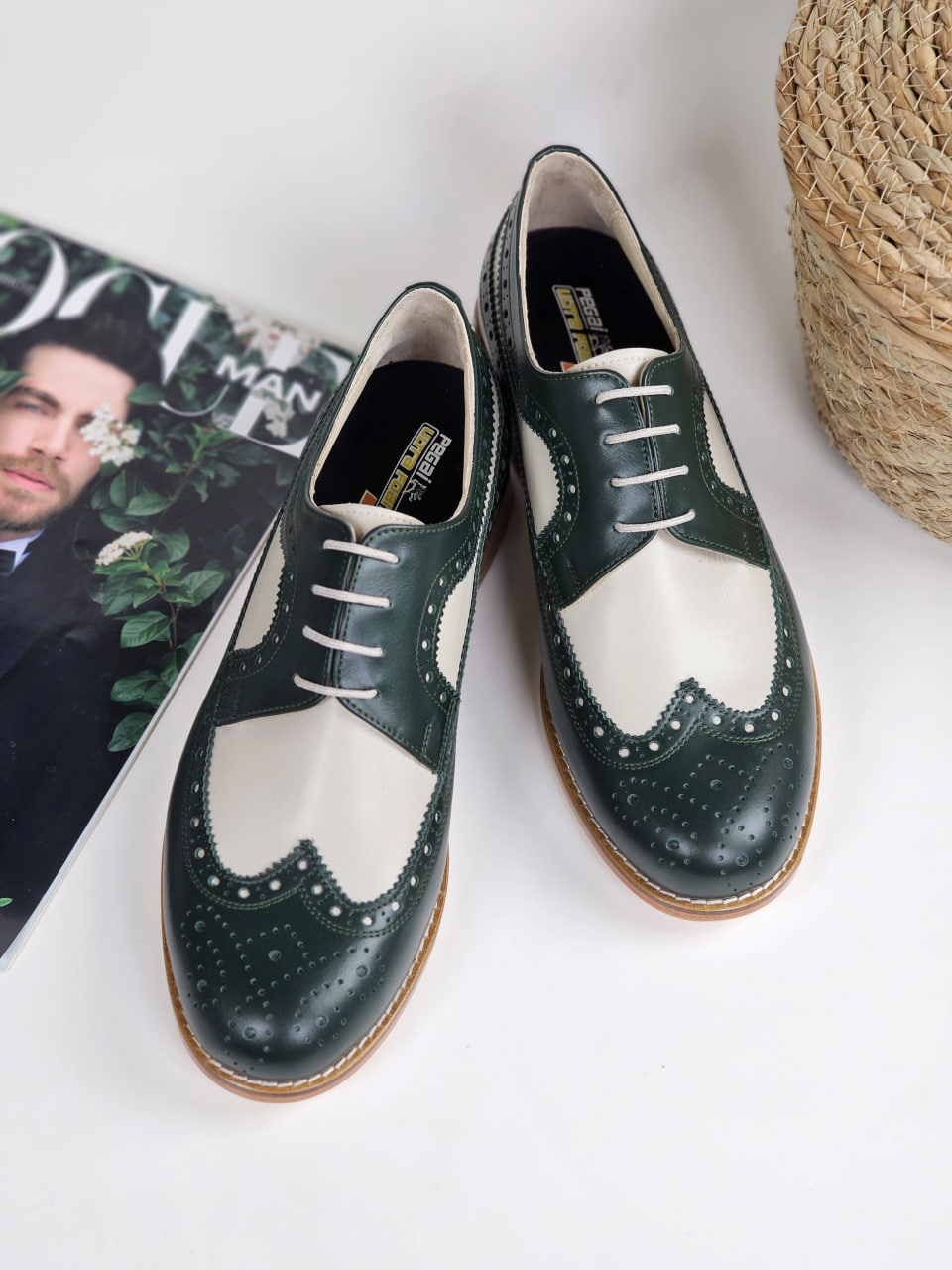 Broadway Slide Jungle Green & Beige Leather 2 cm heel