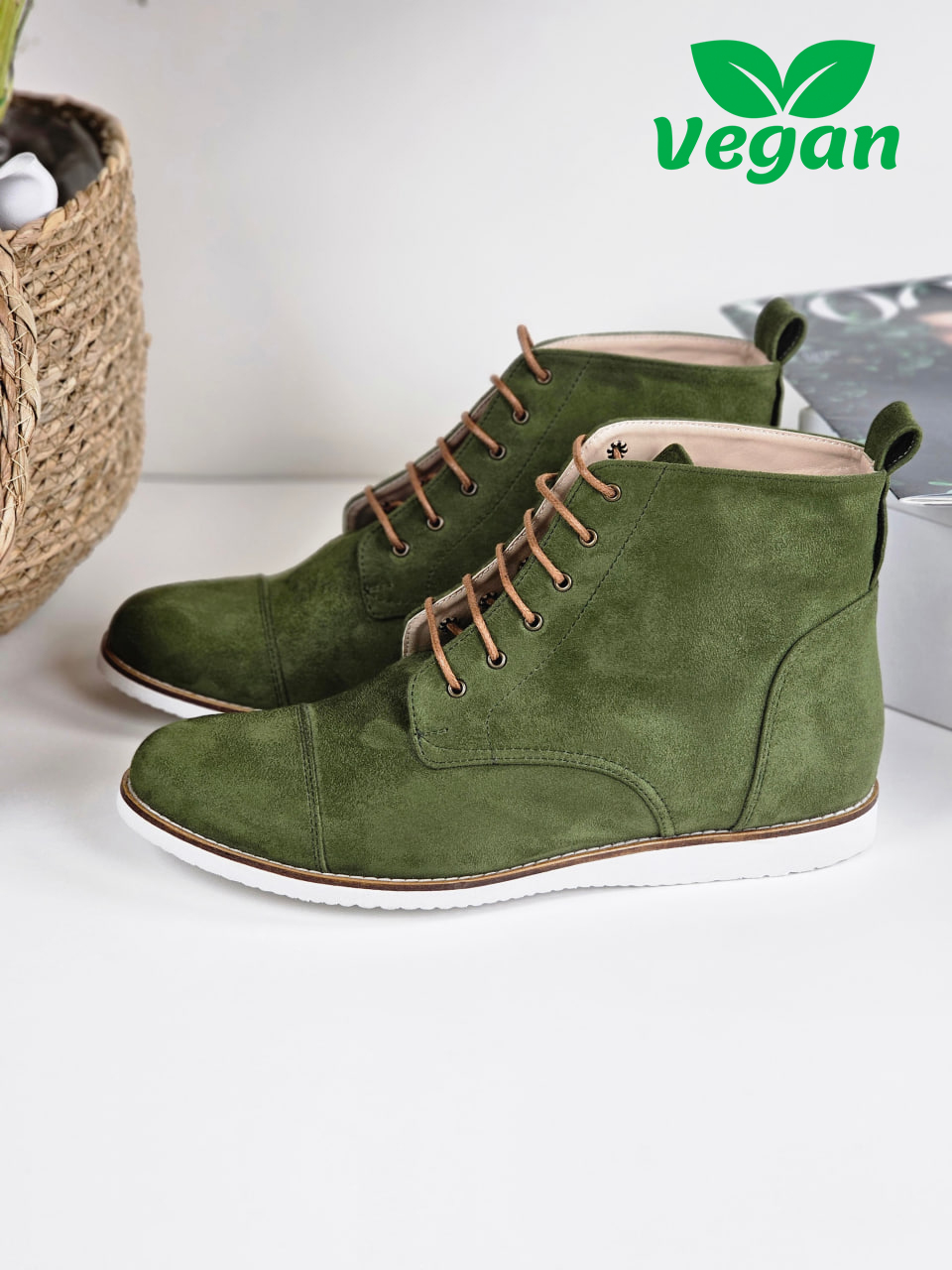 Derby Boots Vegan Green Textile with Eva Sole
