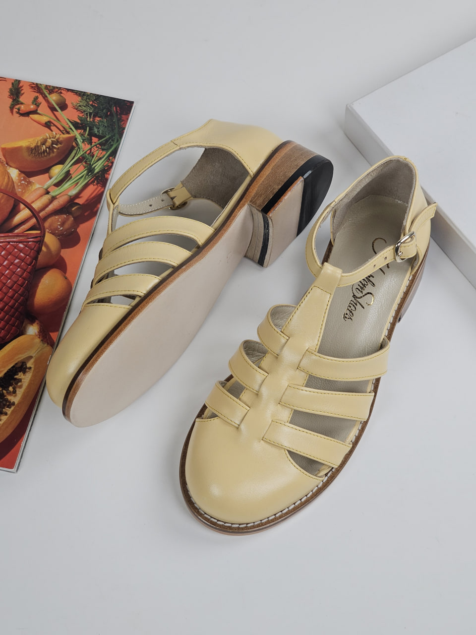 Sandals Lemon Yellow Leather 2 cm heel