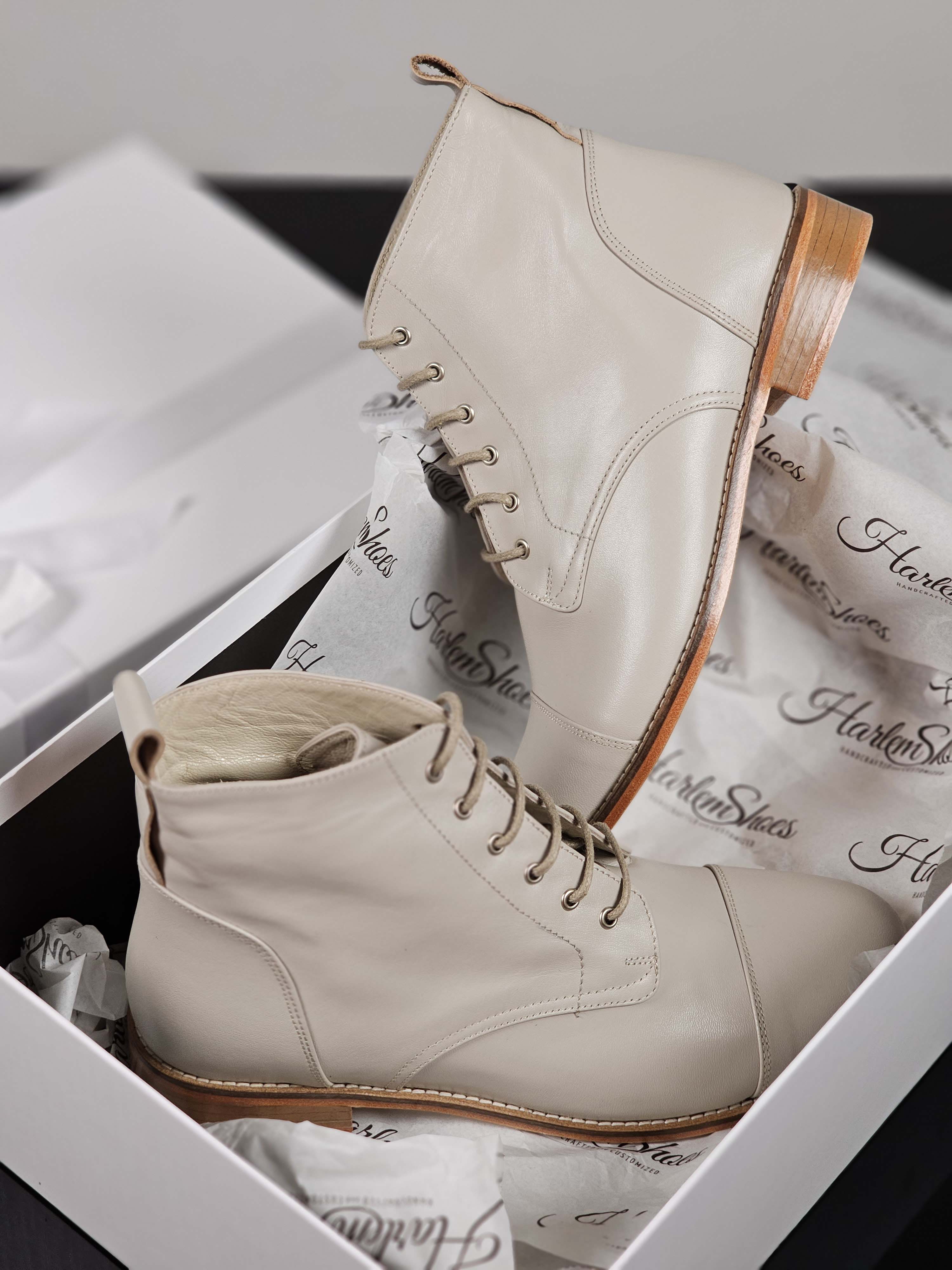 Derby Boots Beige Leather 2 cm heel