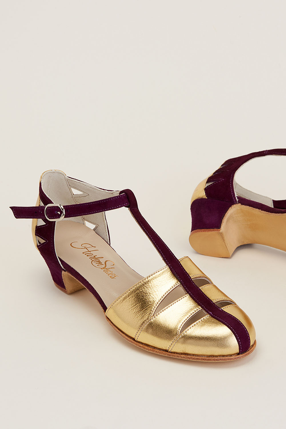 Harmony Gold Leather & Purple Suede 4 cm heel