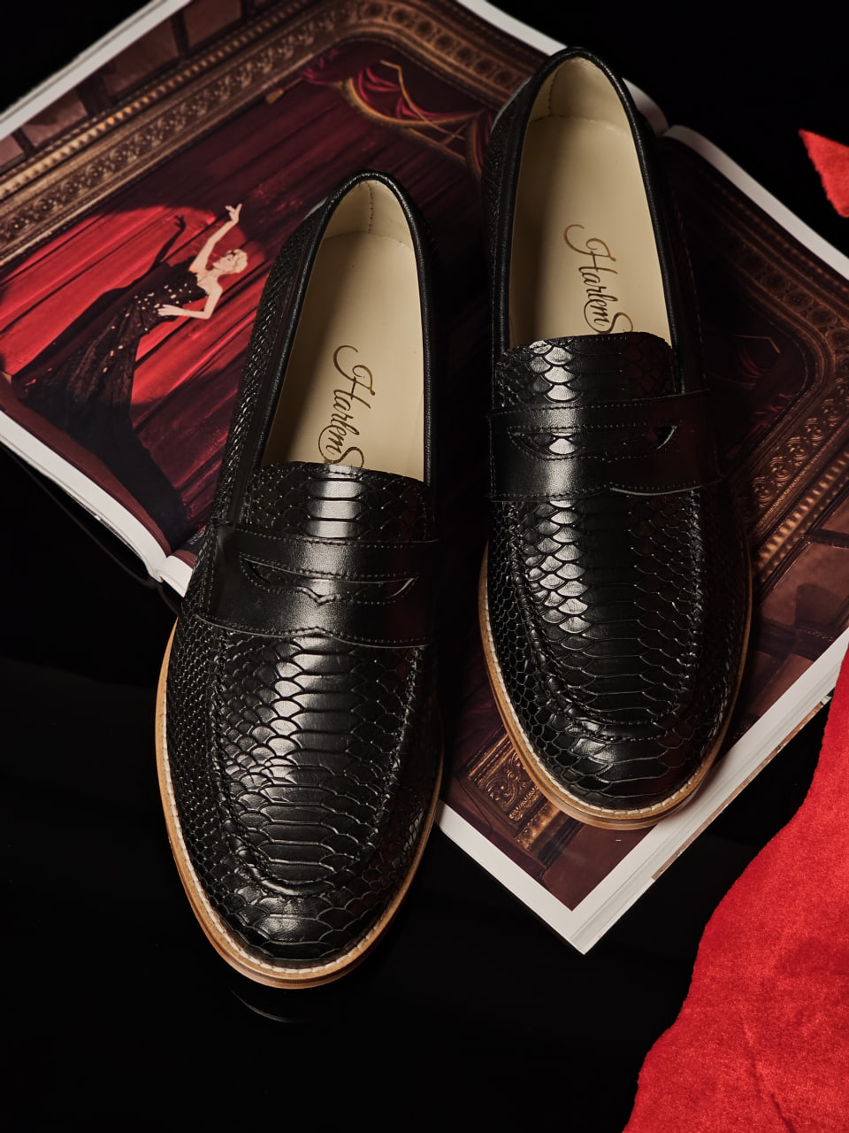 Loafers Black Snake Print Leather 2 cm heel