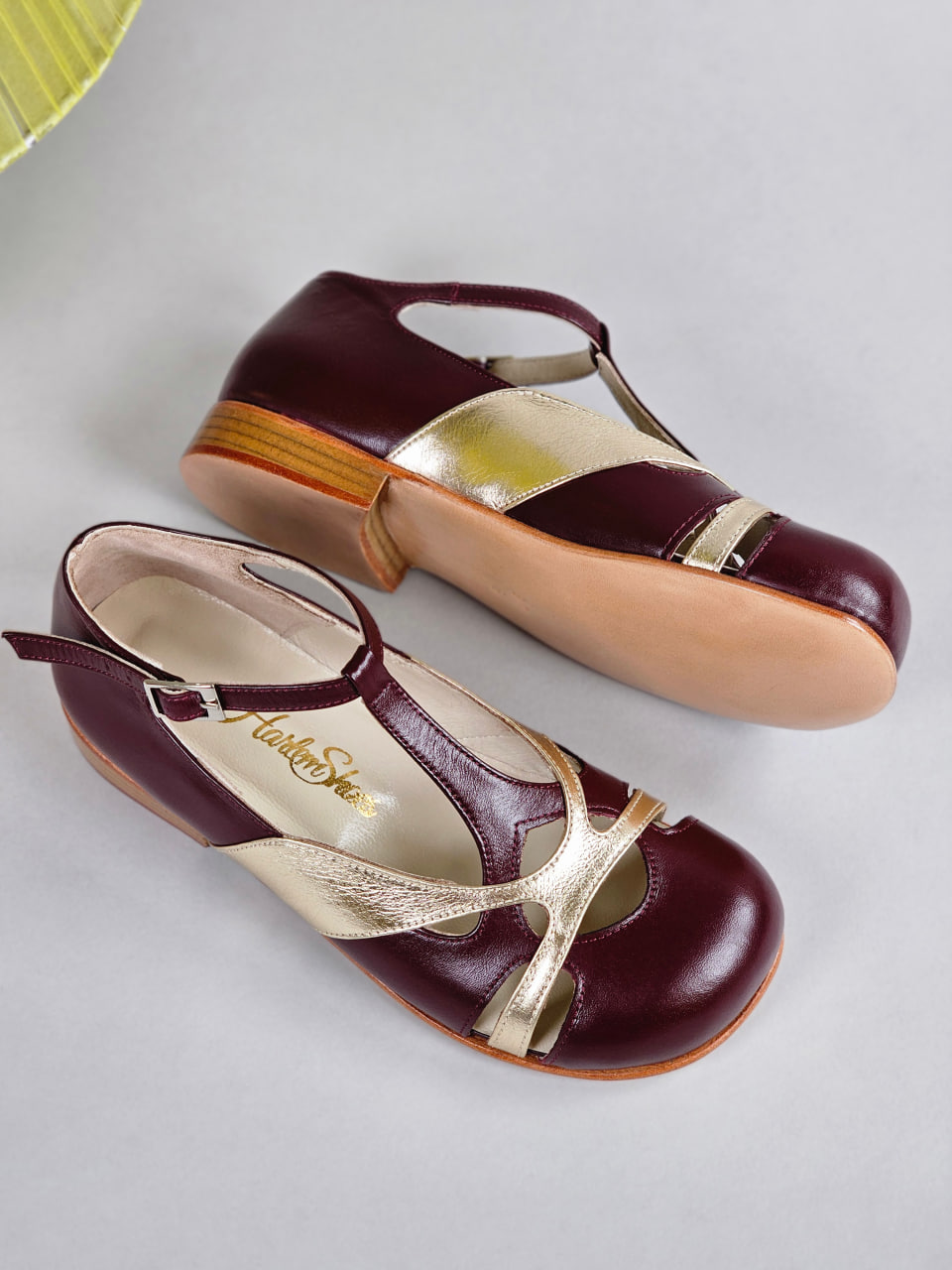Barefoot Spring Bordeaux & Platinum Gold Leather 2 cm heel