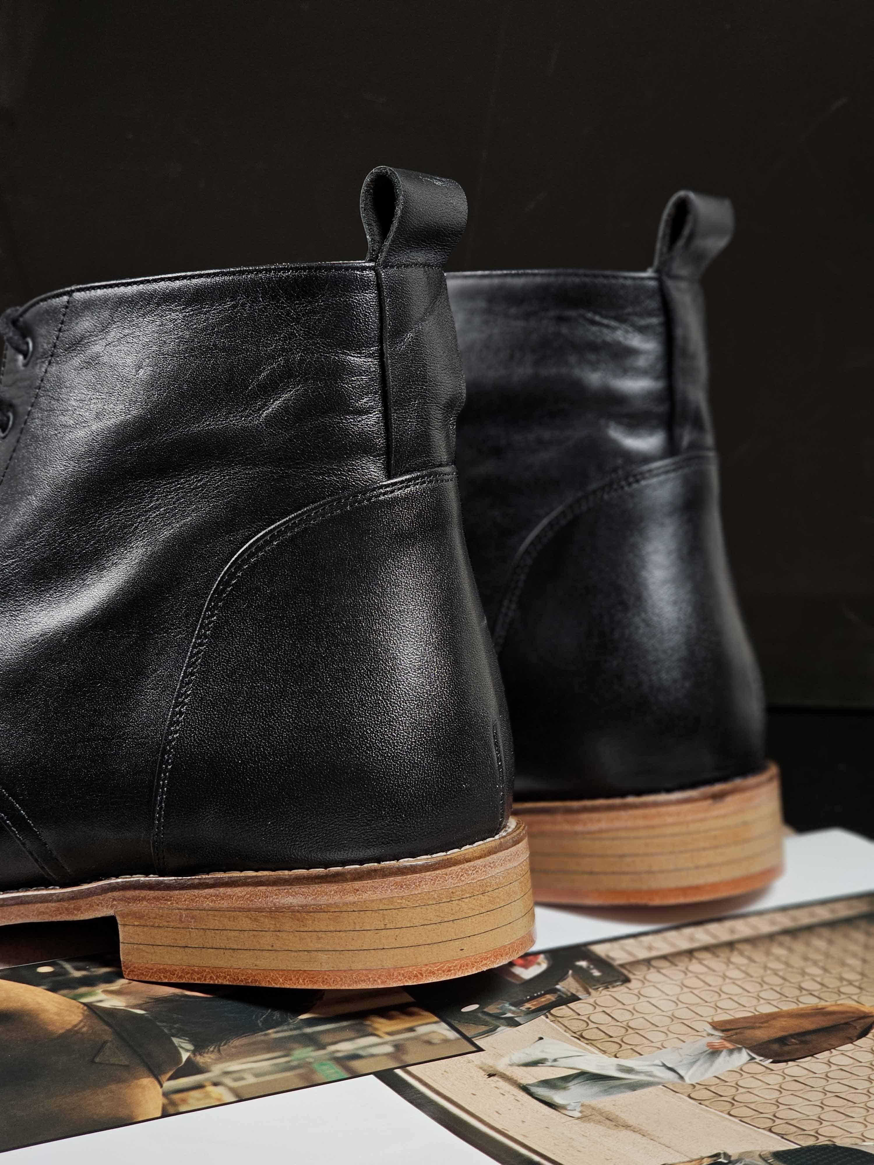 Derby Boots Black Leather 2 cm heel