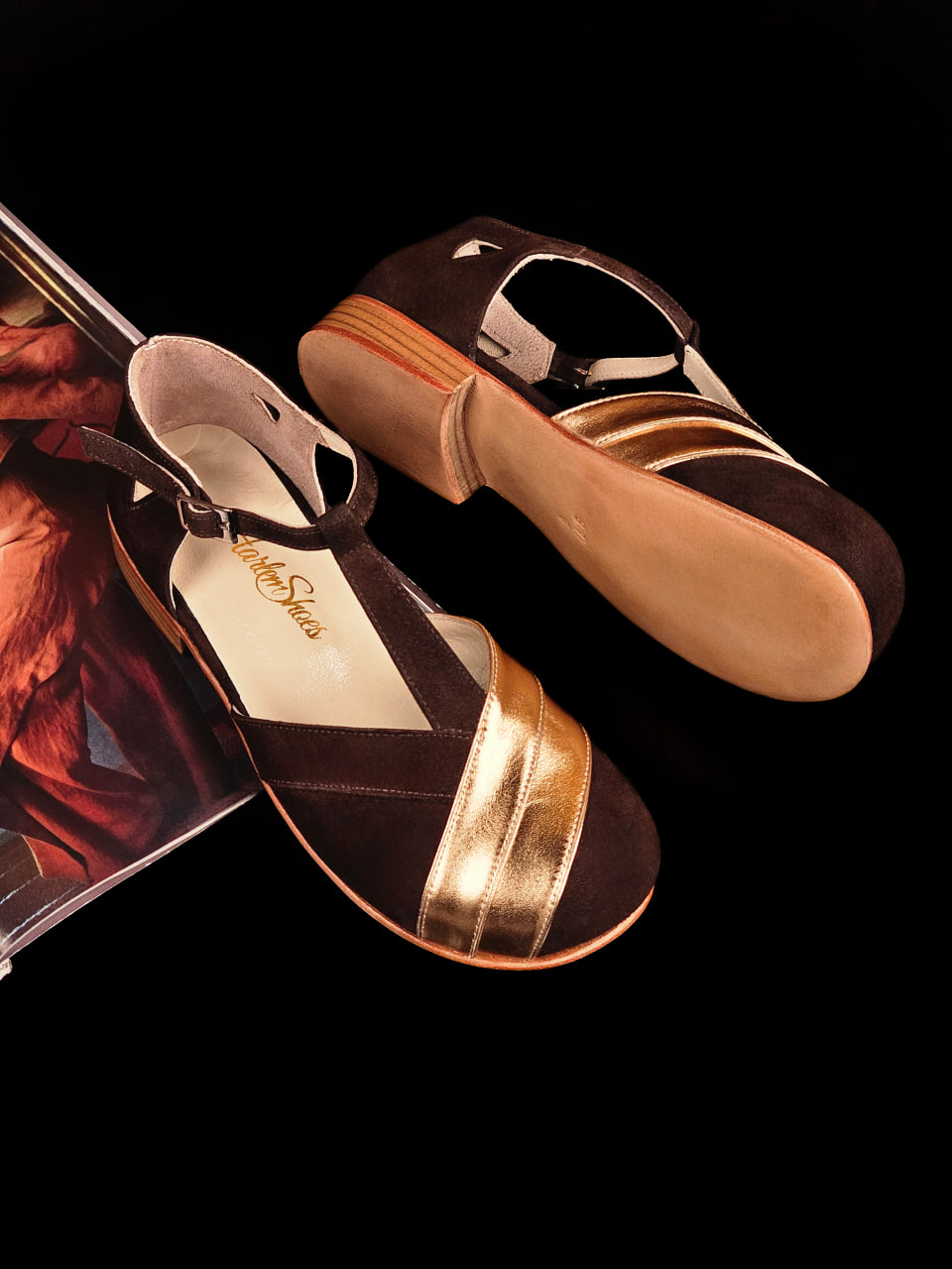 Barefoot Sugar Dark Chocolate Suede & Rose Gold Lines 2 cm heel